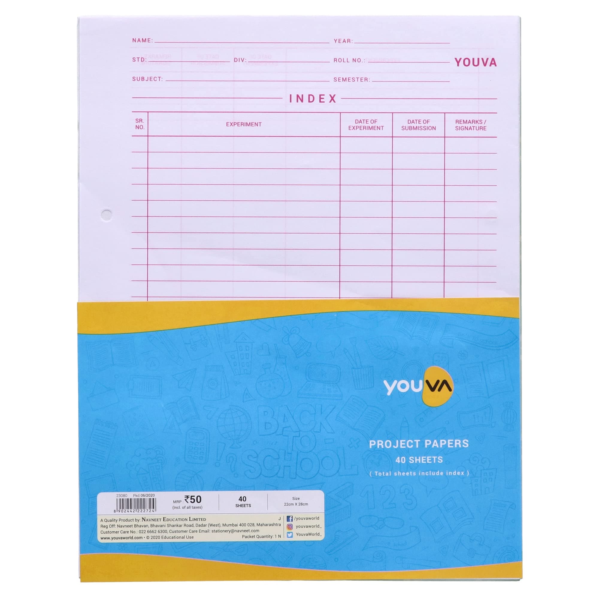 - YOUVA Navneet Project Paper For Project/Assignment/Practical/Homework | 22 Cm X 28 Cm | 1 Side Ruled / 1 Side Plain | 40 Sheets| Pack Of 4