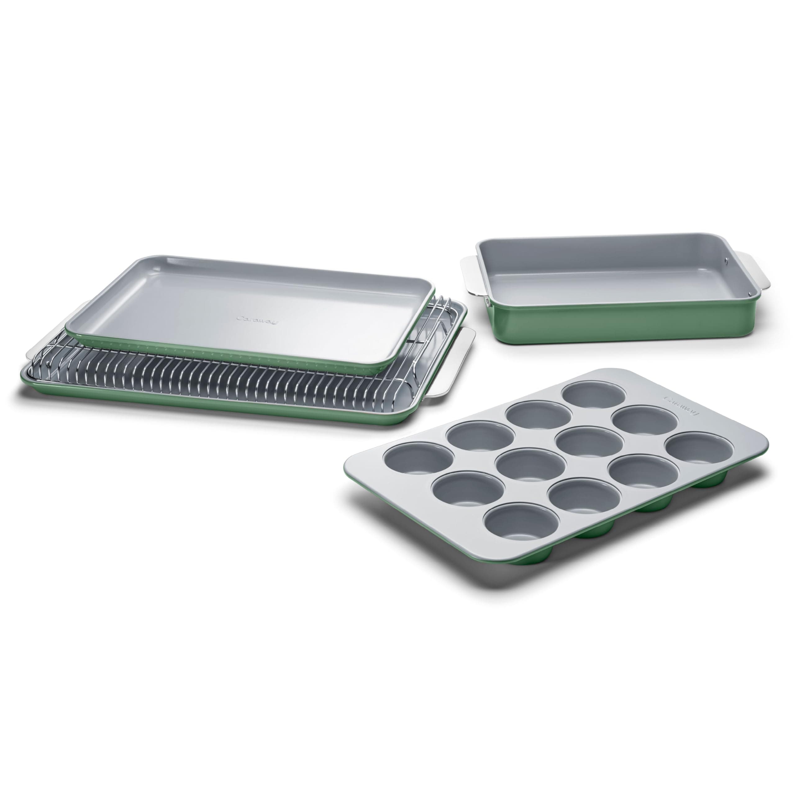 Nonstick Ceramic Bakeware Set (5 Pieces) - Baking Sheets, Assorted Baking Pans & Storage - Aluminized Steel Body - Non Toxic, PTFE & PFOA Free - Sage