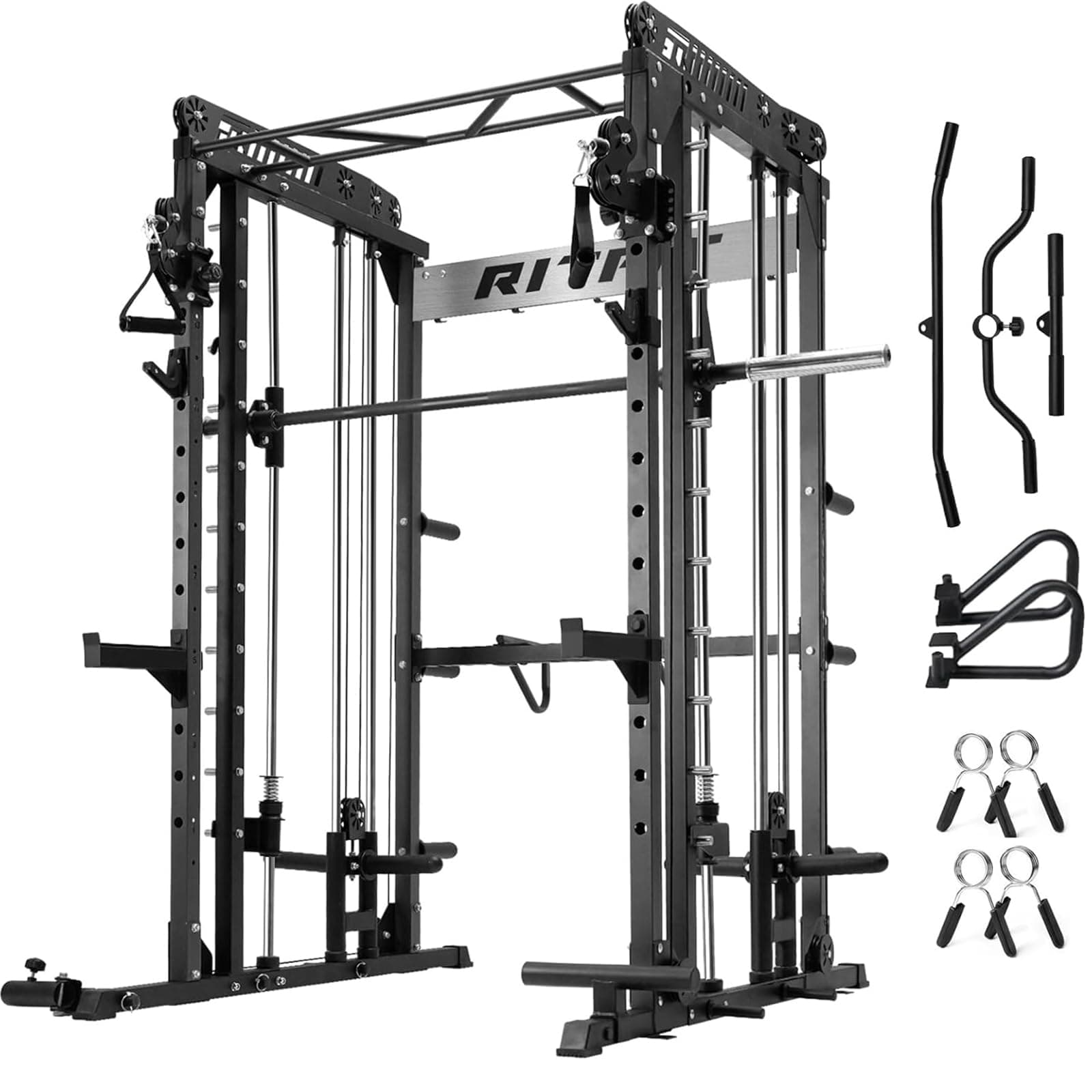 RitFit M1 Pro Smith Machine with Cable Crossover System, Multi-Function Squat Rack Power Cage for Home Gym, Power Rack and Packages