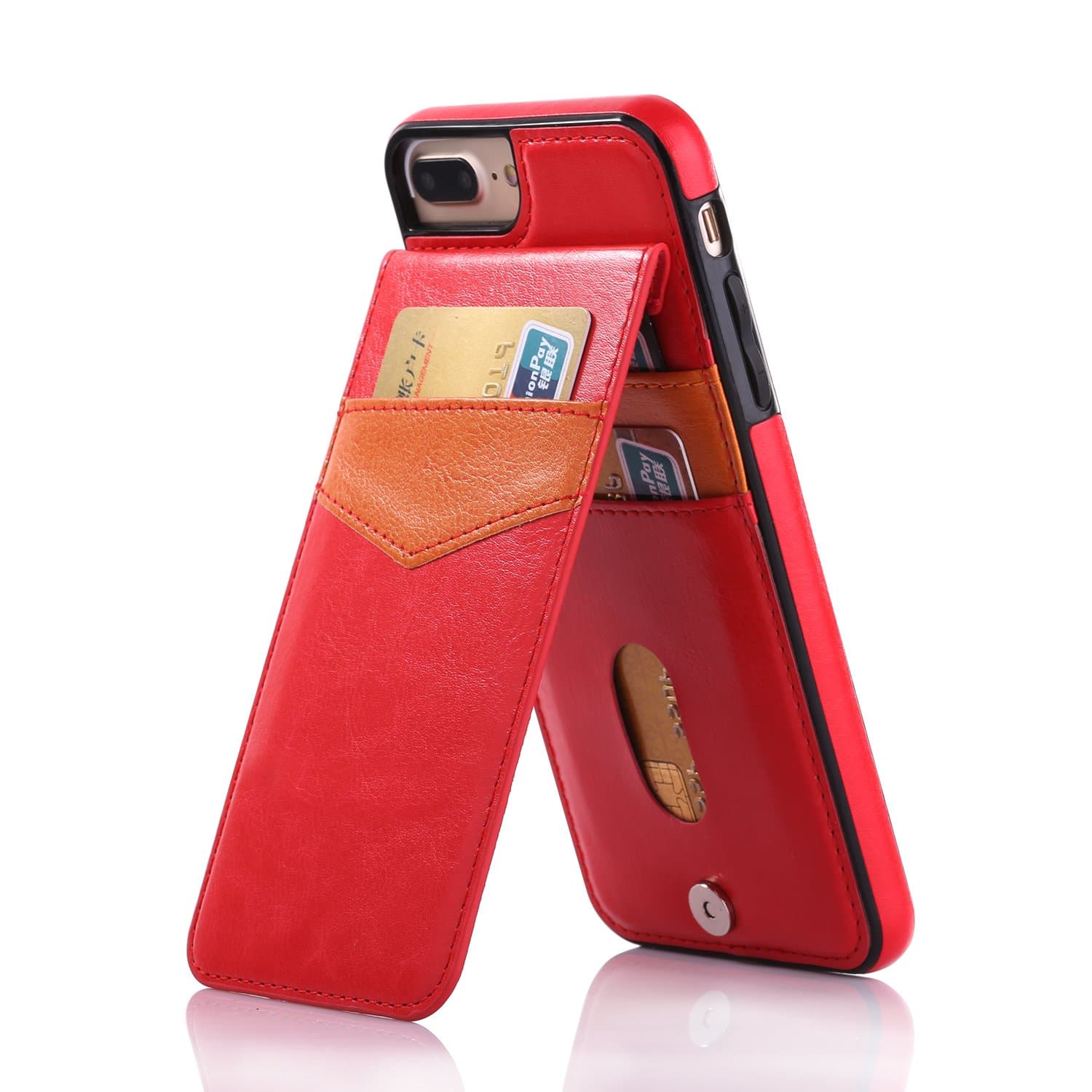 Onetop iPhone 7 Plus Case iPhone 8 Plus Case with Card Holder, Premium PU Leather Kickstand Wallet Case for iPhone 7 Plus 5.5 Inch(Red)