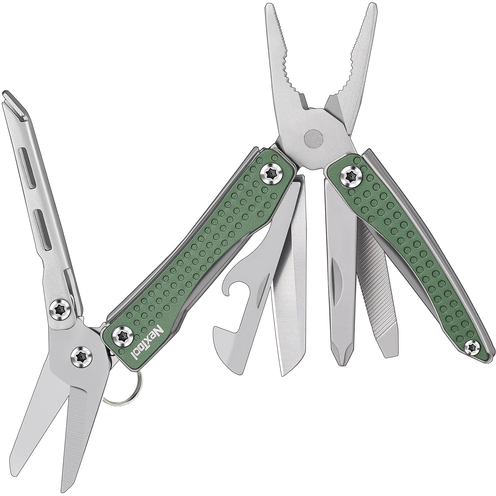 EDC Keychain Multitool, 10 in 1 Mini Pocket Knife Multi Tool with Needlenose Pliers, Scissors, Mini Useful Cool Gadgets for Men, Father's Day Gifts from Daughter-Green
