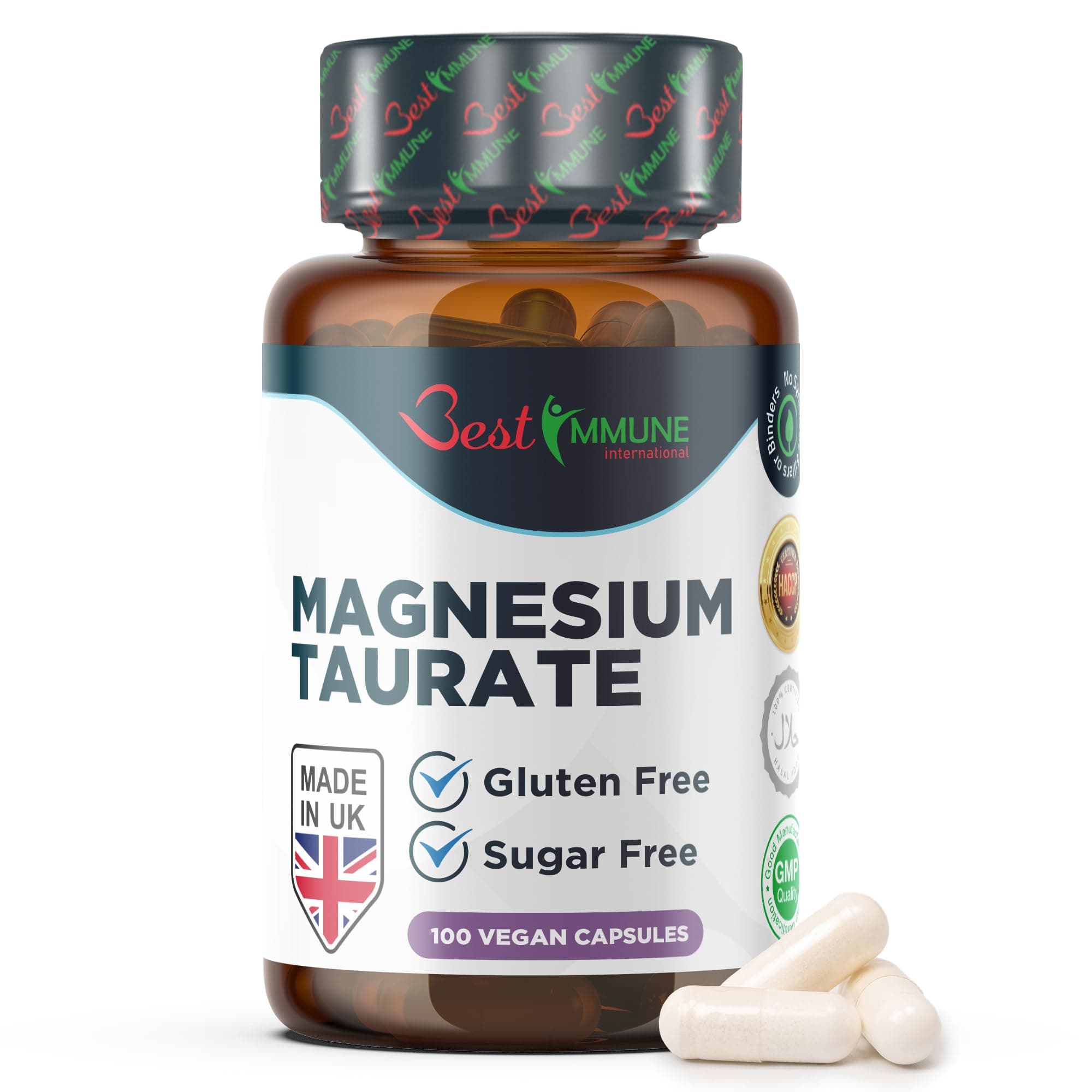 Best Immune, Magnesium Taurate 500mg Supplement - Strength Balanced Formula for Absorption, Bioavailability, Support Energy & Muscle Function, for Men Women, 500 mg 100 Capsules, 100 Days Supply