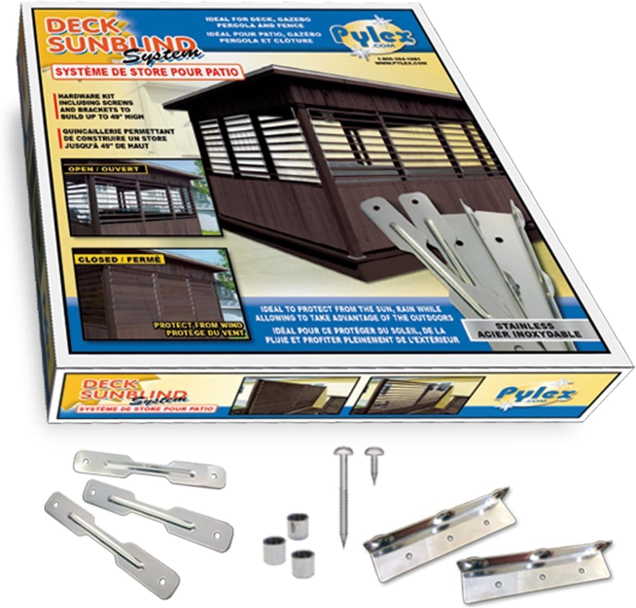 Pylex Deck Sunblind System 11070, Louvers Bracket Shutter Hardware Kit, Up to 11 Boards (48'') - Stainless Steel Brackets