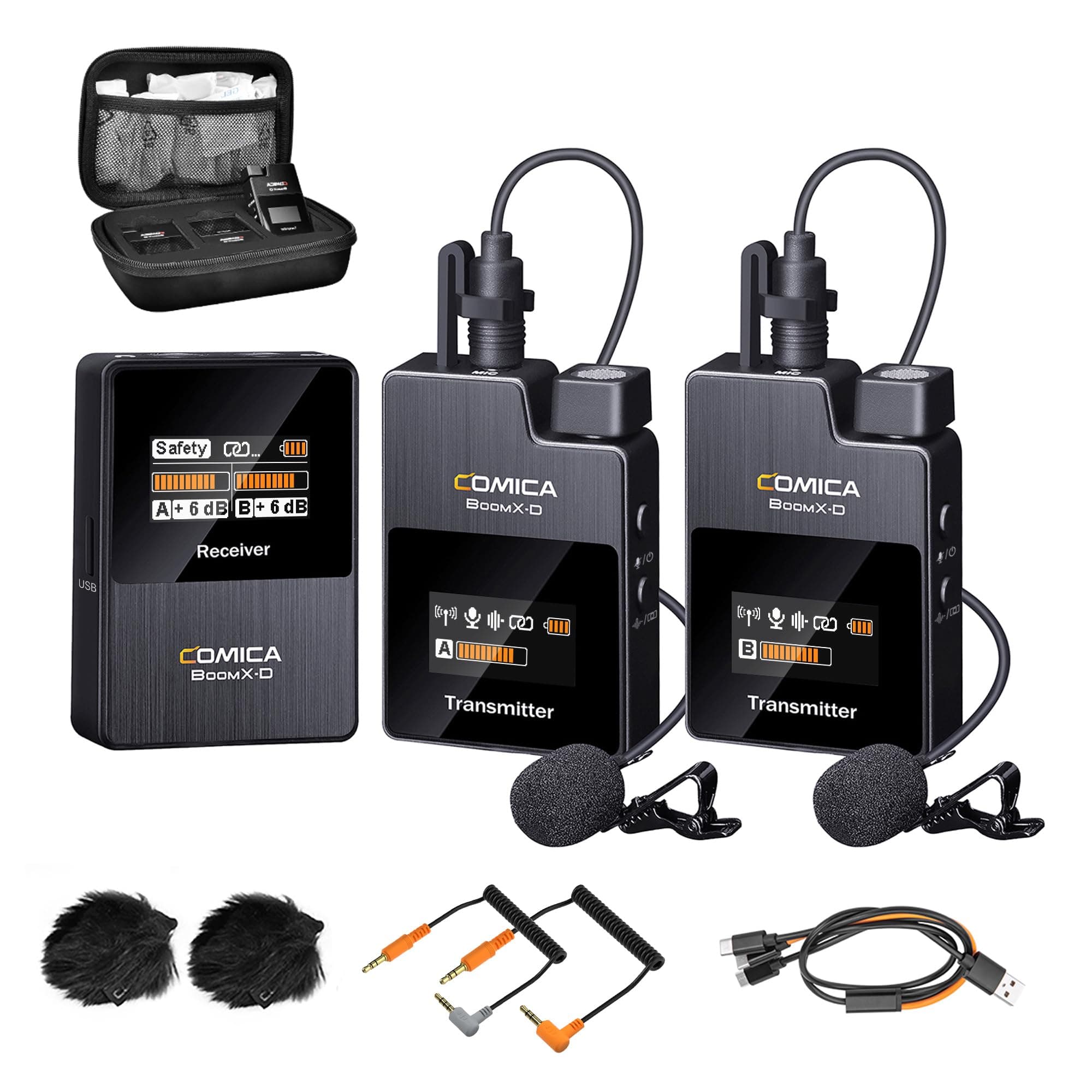 COMICA BoomX-D2 Wireless Lavalier Microphone for iPhone, Android Camera, Dual Lapel Mic System with 2 Transmitters, 656ft Stable Range, Noise Cancelling, Ideal for Vlog, YouTube, Content Creators