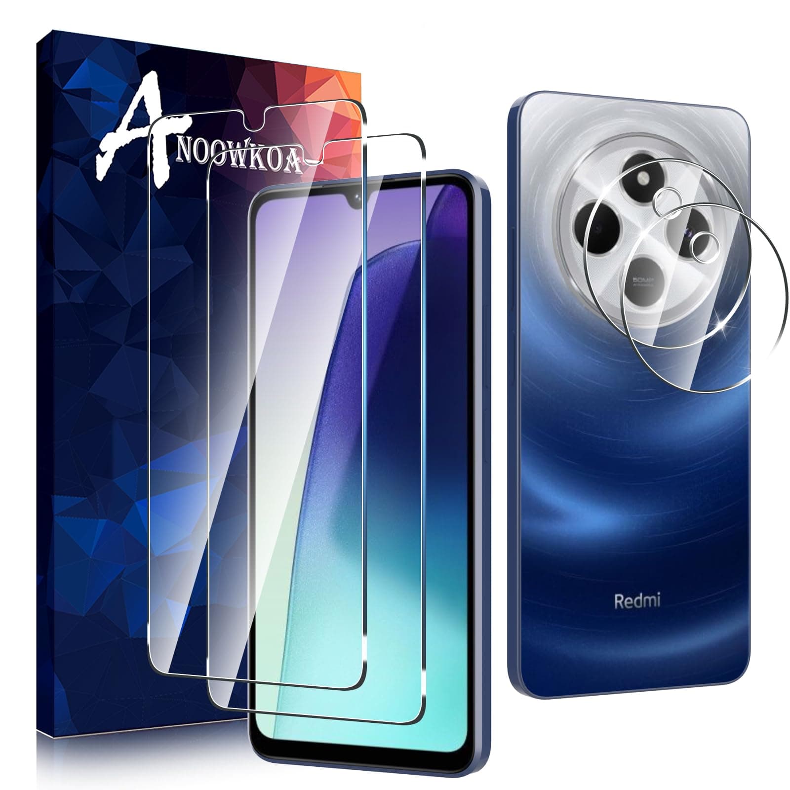 2 Pack for Redmi 14C/Poco C75 5G Screen Protector + 2 Pack Camera Lens Tempered Glass Protector.9H hardness.Support Fingerprint Unlock.Bubble-Free.Easy Installation