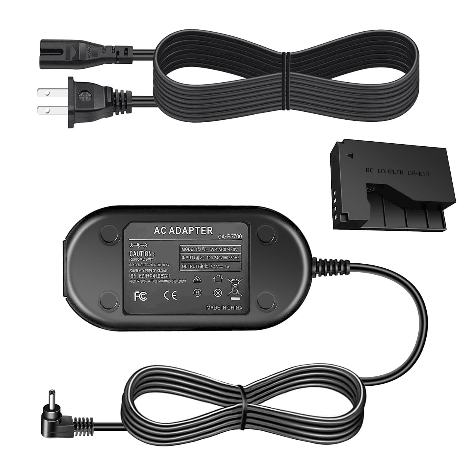 PartstecACK-E15 AC Power Adapter and DR-E15 DC Coupler Charger Kit for Canon EOS Rebel SL1 / 100D DSLR Cameras.