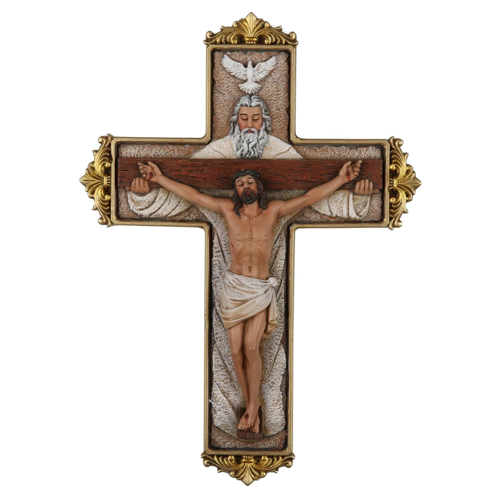 DevotedWalls Trinity Crucifix Wall Cross, Hand-Carfted Catholic Crucifix, Hand Painted Wall Catholic Art for Home Blessing, Holy Trinity Jesus Cross for Wall Decor,Resin 8" Atrio with God Religious Crucifixion(Full Color)