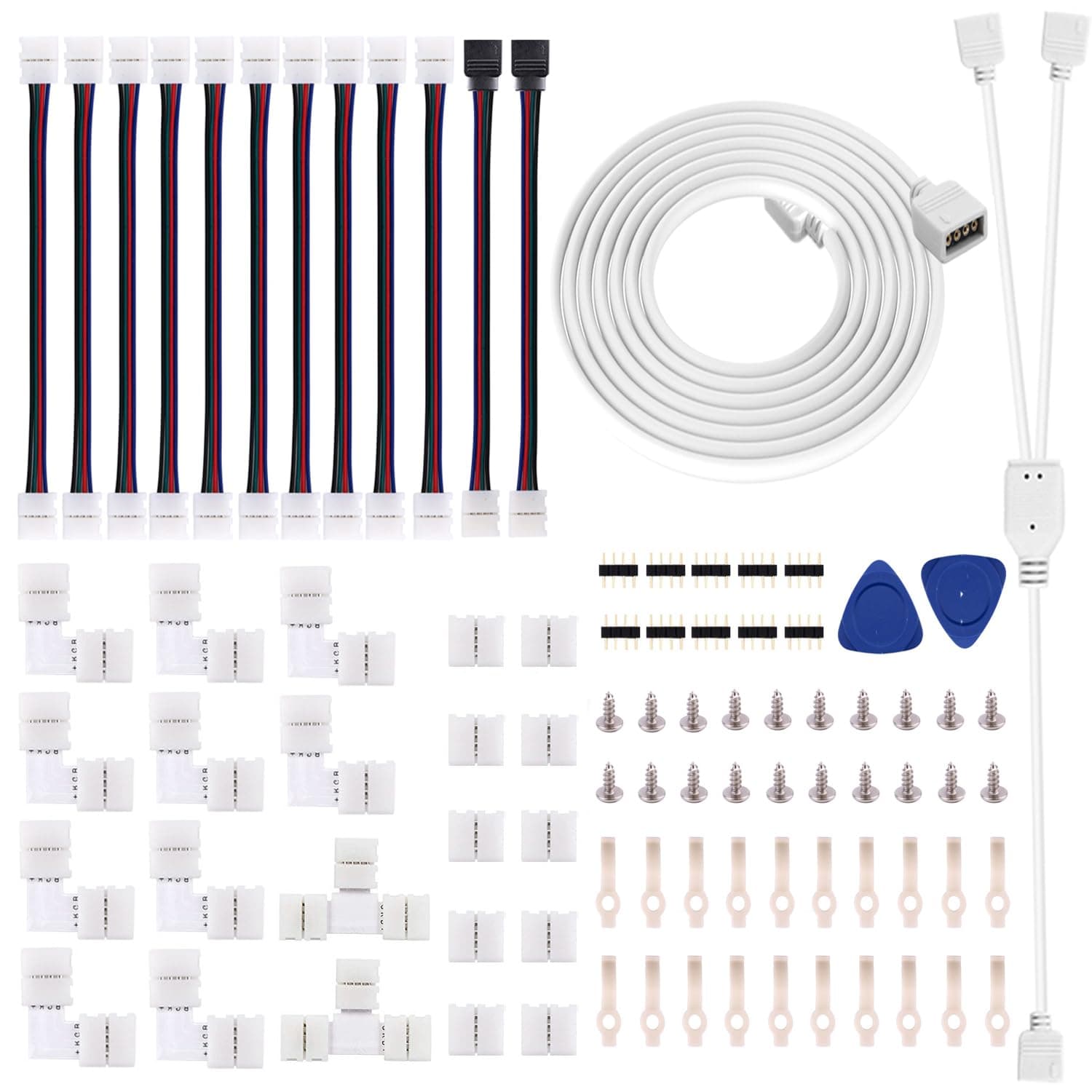 iCreating 5050 4Pin LED Strip Connector Kit 10mm RGB 4 Pin LED Connector Accessories Kit Include L LED Connectors for Strip Lights, 4-pin LED Light Strip Connectors with Wire, LED Extension Cable