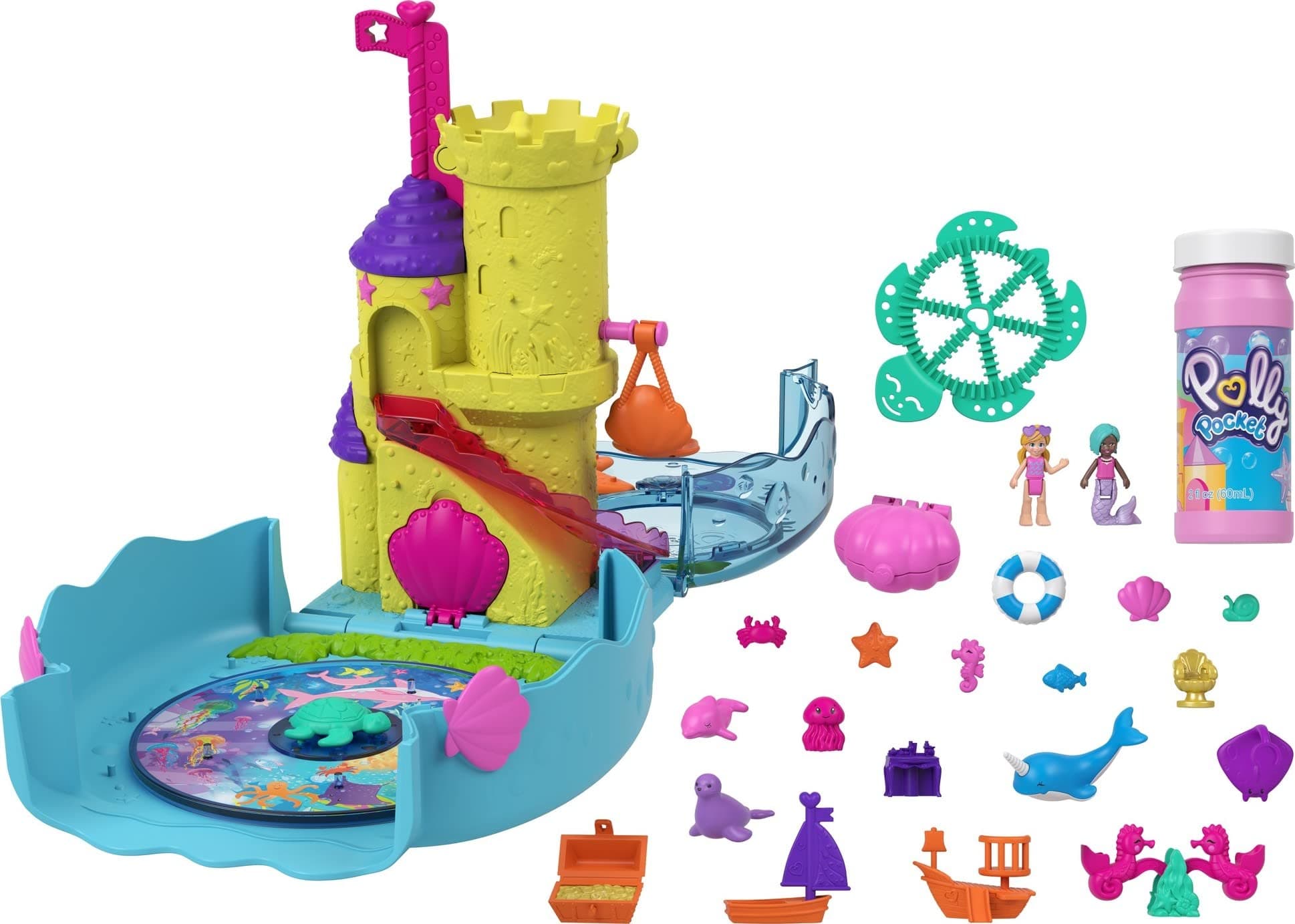 Aquarium with Underwater Theme, 2 Bubble-Making Features, Pool, Micro Polly & Mermaid Doll, Bubble Solution & 18 Accessories, Pop & Swap Feature, Great for Ages 4 Years Old & Up