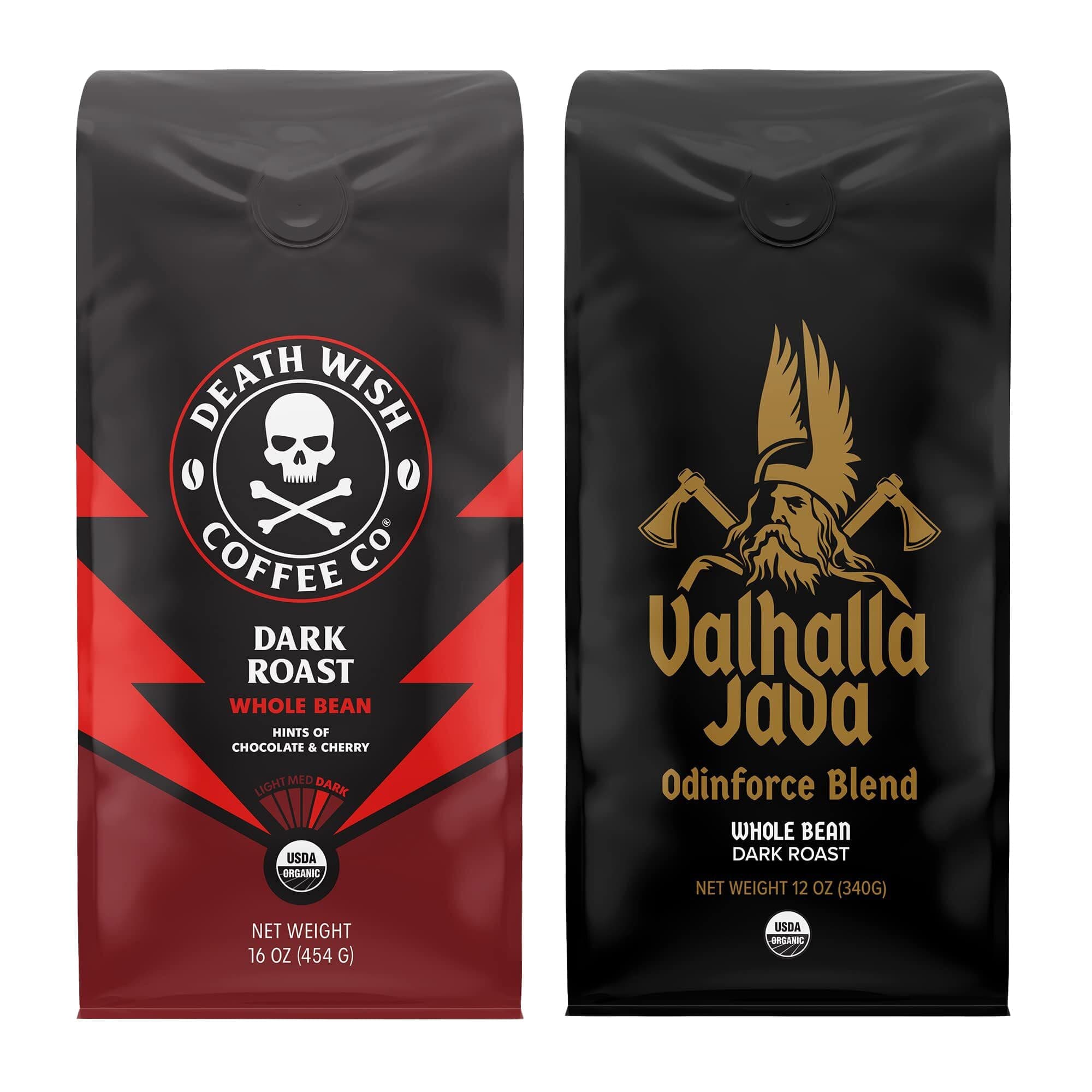 Dark Roast Whole Bean 16 oz & Valhalla Java Odinforce Blend 12 oz Bundle, USDA Organic and Fair Trade