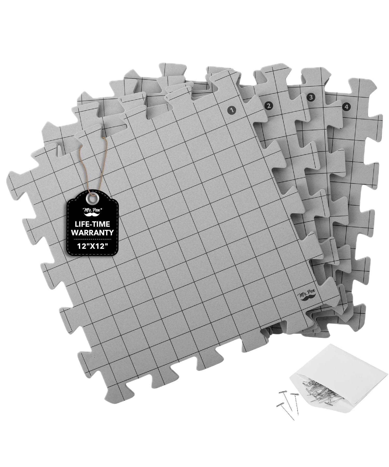 Mr. Pen- Interlocking Blocking Mats, 12”x12”, 4 Pack, Blocking Mats for Knitting & Crochet Projects with 50 T-Pins, Knitting Blocking Mats and Pins, Crochet Blocking Board for Crocheting, BMFK04M212