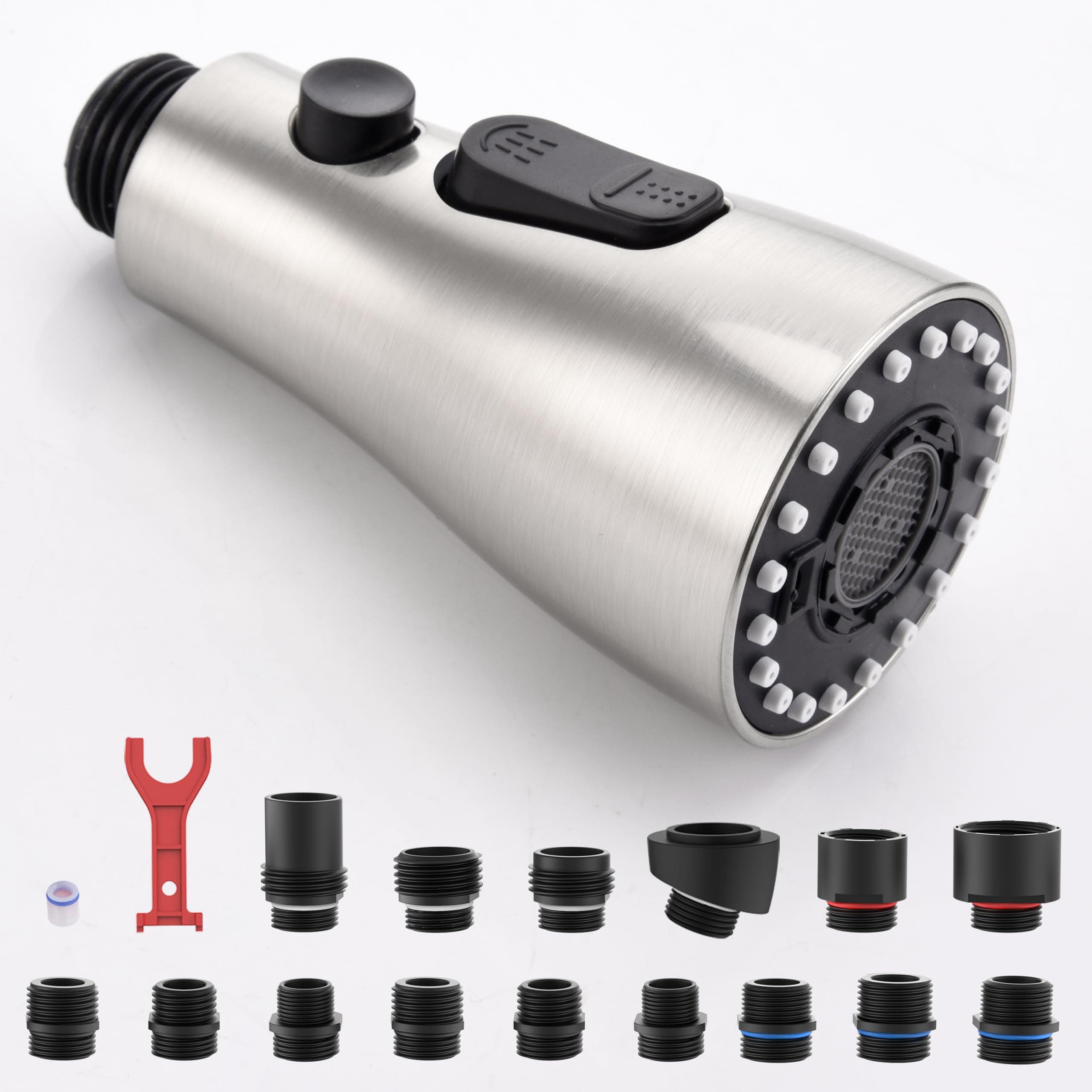 Pull Down Kitchen Faucet Sprayer Head Replacement Part, 3 Function Pull Out Sink Sprayer Replacement Nozzle, Kitchen Faucet Head Hose Spray Tap Spout, Brushed Nickel