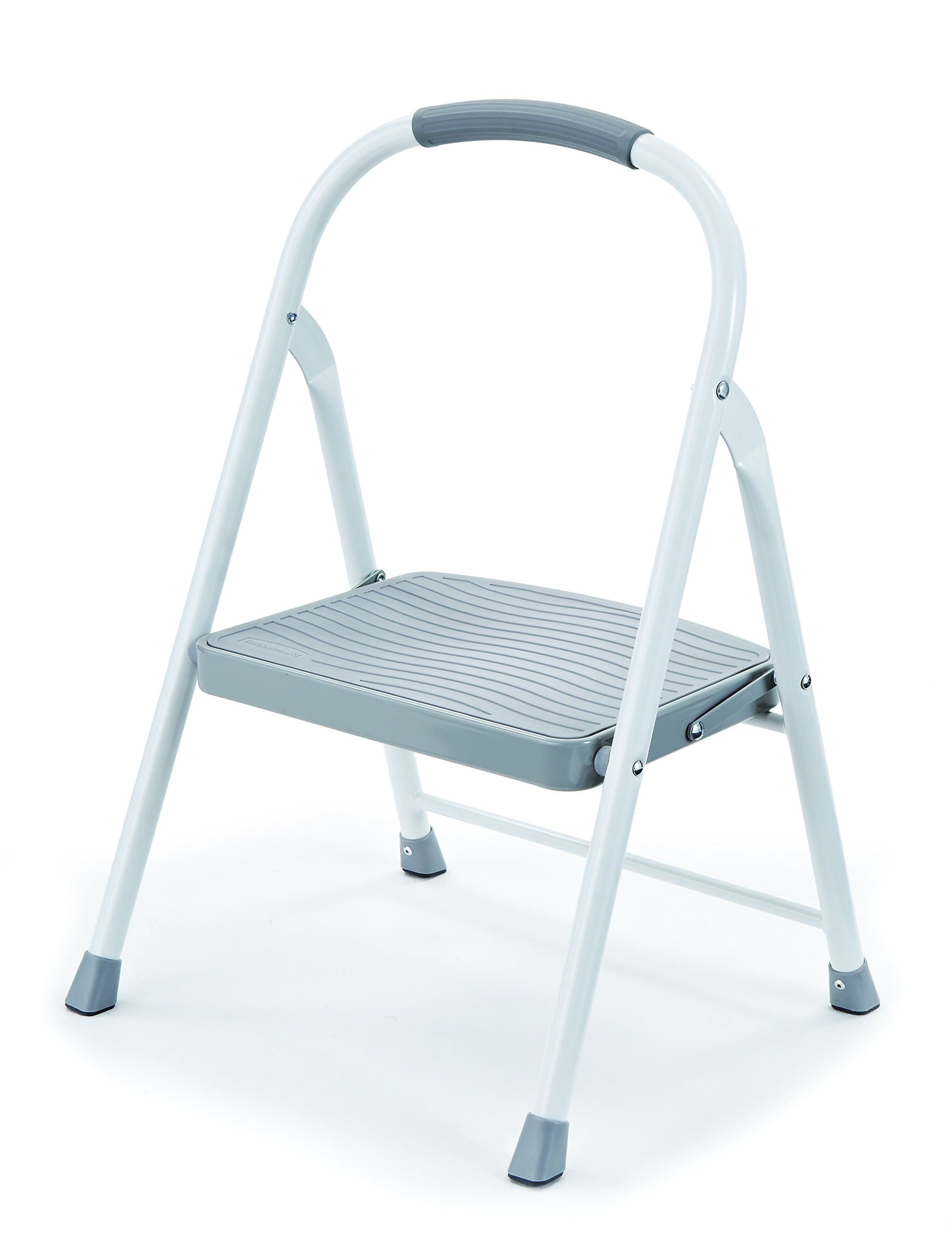 Rubbermaid 1-Step Steel Ladder, Folding Step Stool with Hand Grip and Traction Molded Steps, White, Tested to ANSI US Safety Standards, No Assembly Required