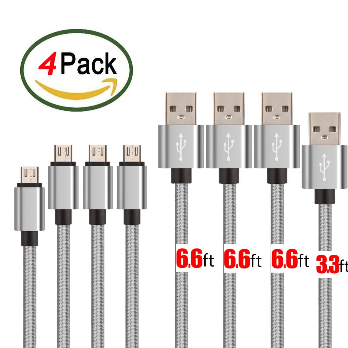 Micro USB Cable, by Gpixiu, 4-pack Fast Charging and Durable Cable for Samsung, HTC, Sony Nexus, LG, Motorola, Android Smartphones and More. (space grey)