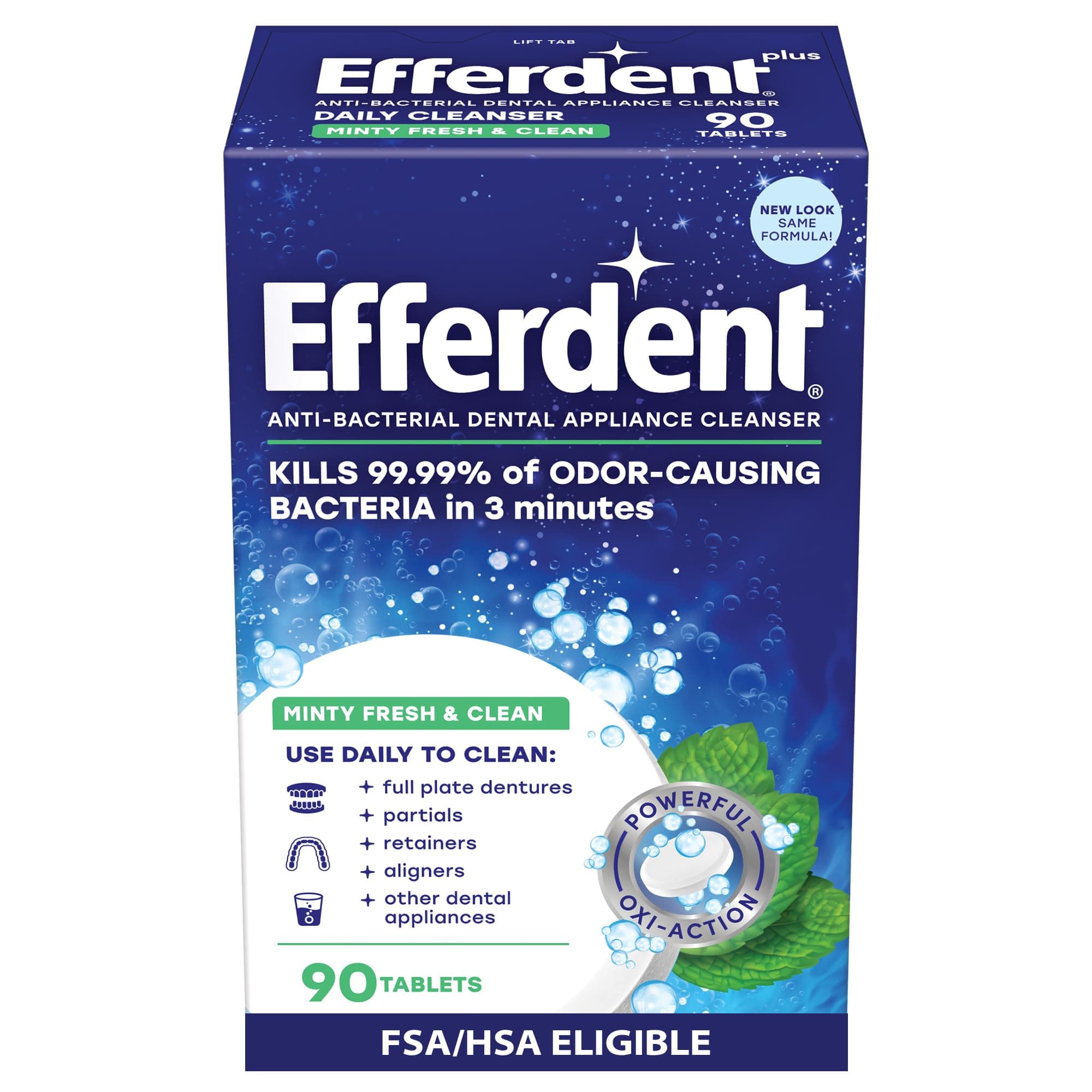 Efferdent Plus Mint Denture Cleanser Tablets 90 ea