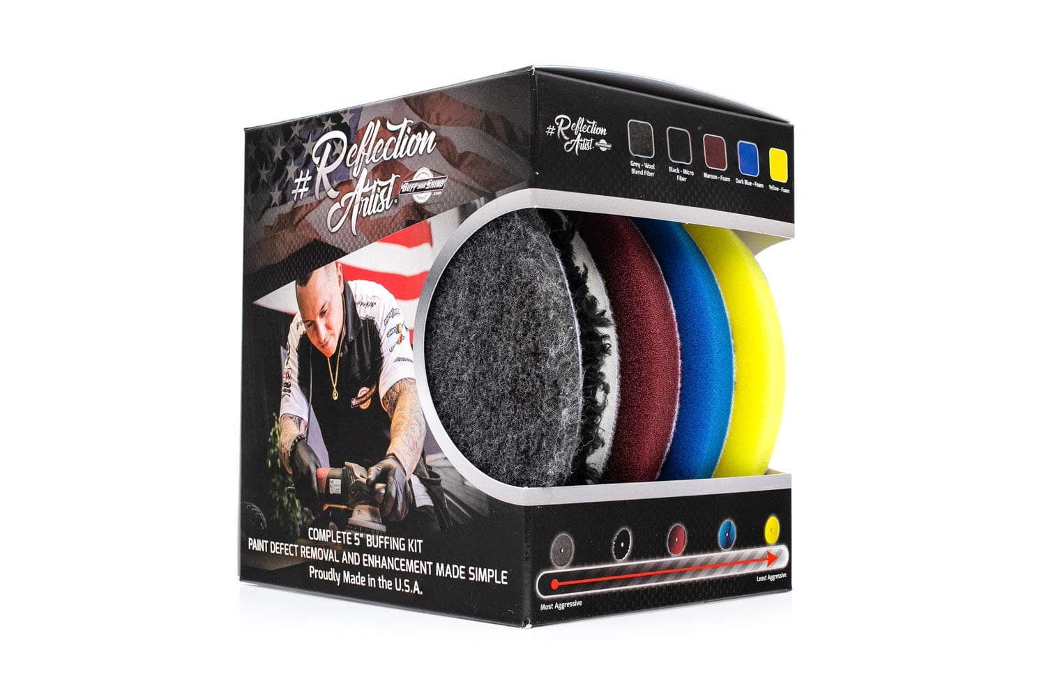 Buff and Shine Reflection Artist Complete 5" Buffing Kit - Combination of Five Pads, URO line, Easy to Use Combo