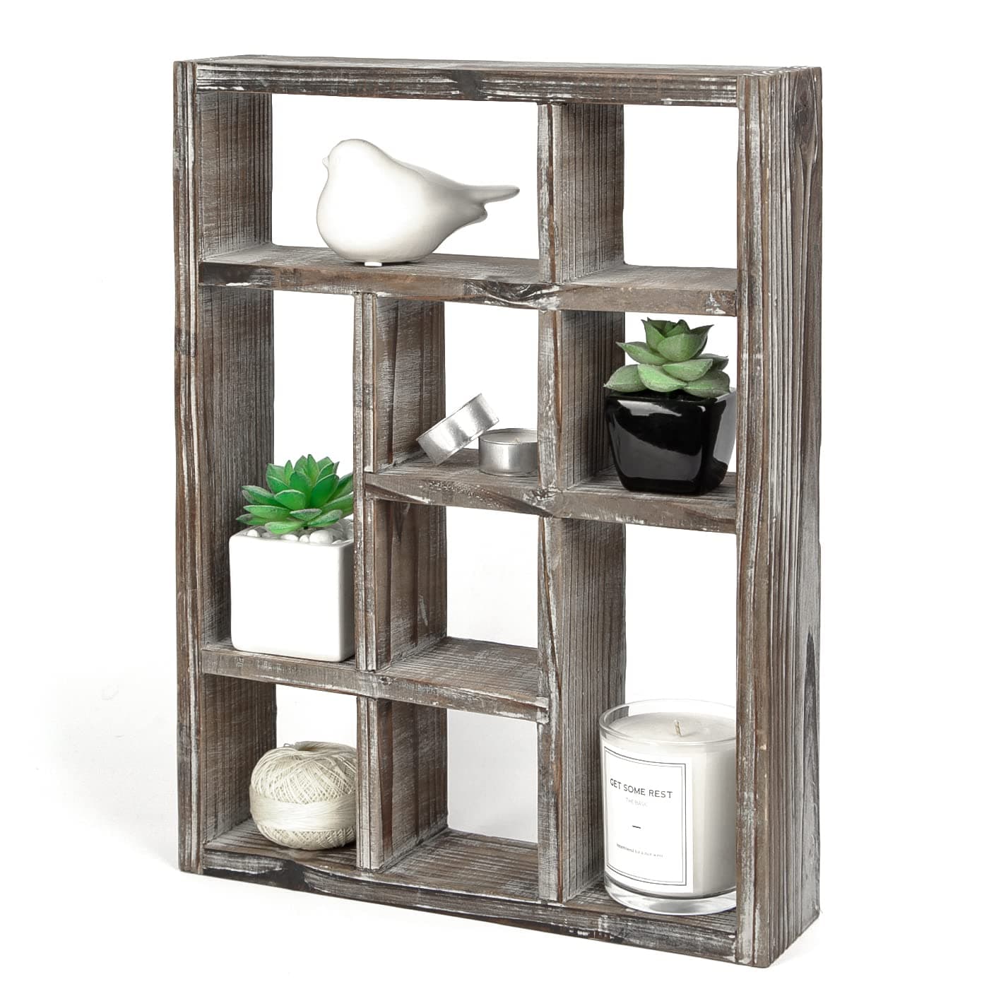 J JACKCUBE DESIGNRustic Multi-Slot Shelf Cube Display 9 Compartment Shadow Box Wall mountable Shelf for Collection Square Freestanding Case Farmhouse Décor - MK570A (Rustic Wood)