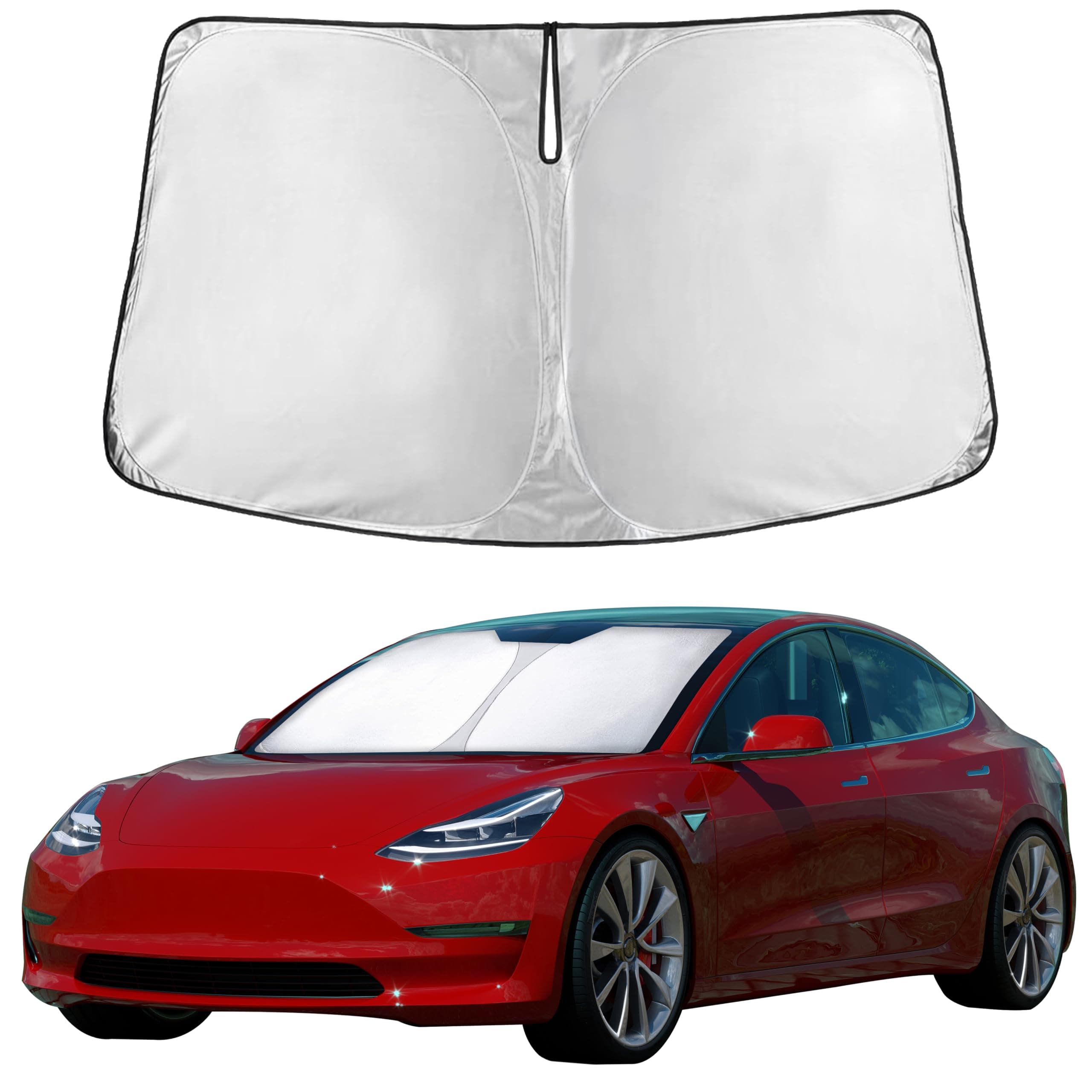 Windshield Sun Shade Compatible for Tesla Model 3 & Model Y 2017–2026 | Custom Fit EV Front Window Sunshade | Foldable Heat & UV Reflective Sun Visor