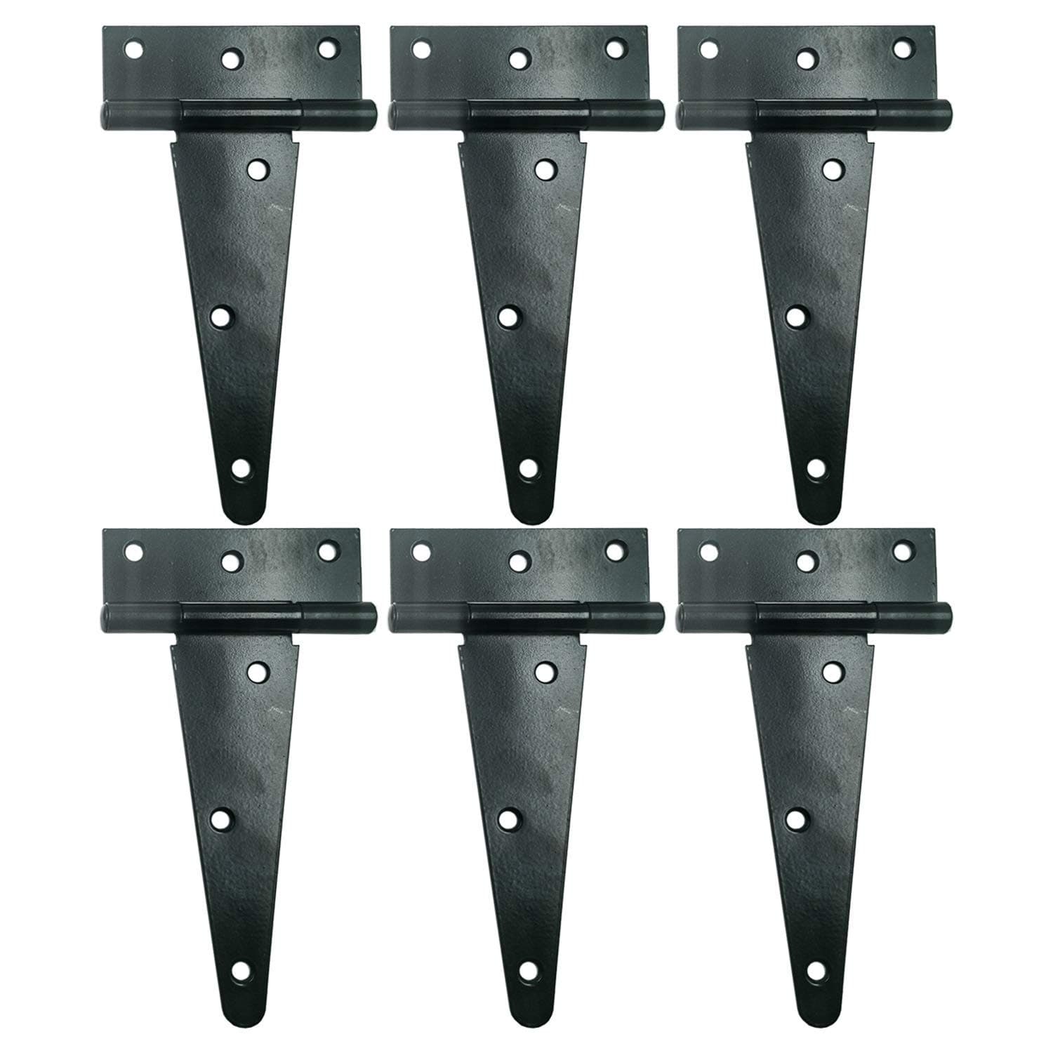 HLMOptimo Heavy Duty T Hinge Tee Hinge T Strap Hinge Shed Hinge Gate Hinge Barn Hinge Fence Hinge Door Hinge Wrought Rustproof All Size Black (6 pcs, 6 inch