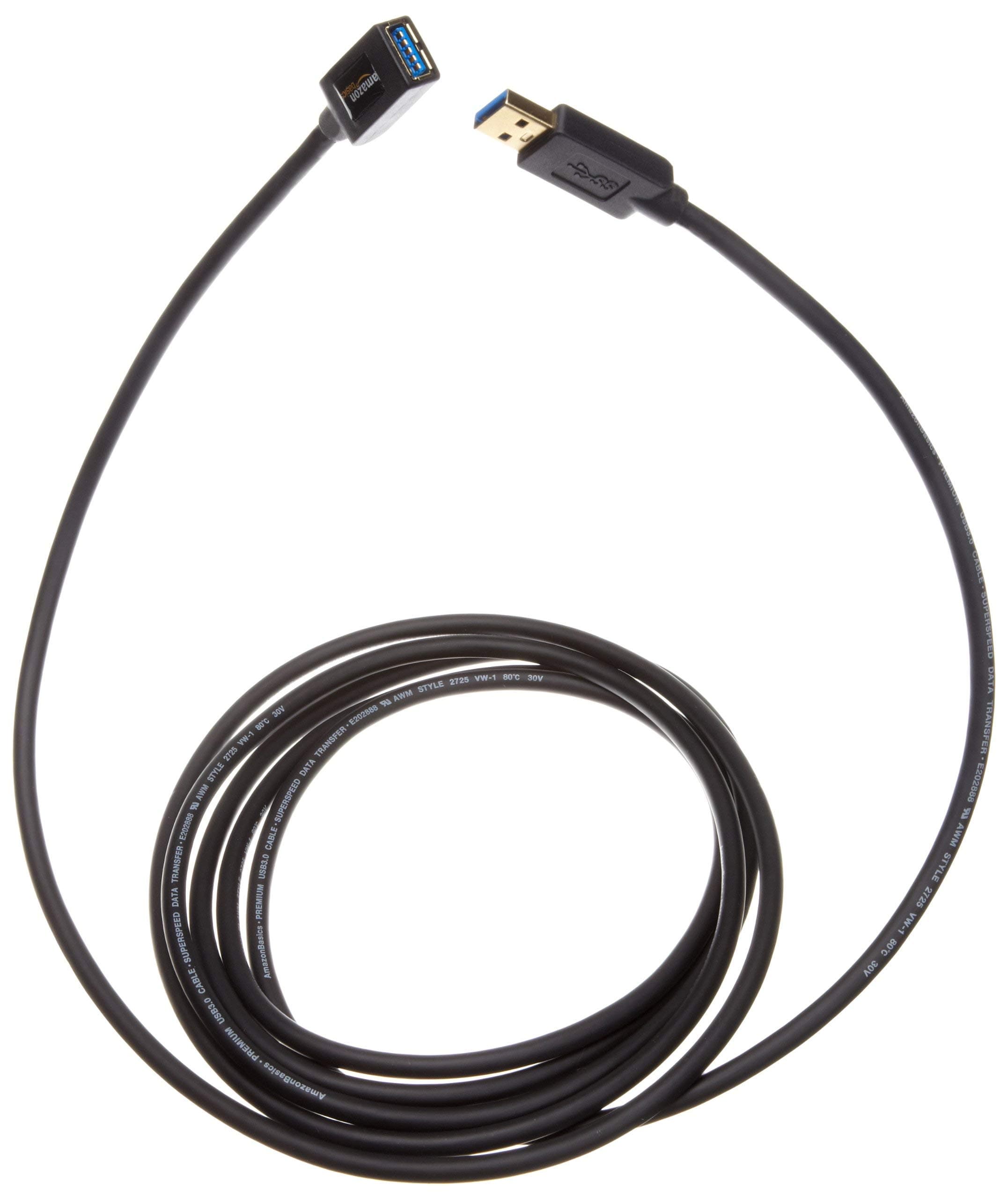 USB-A 3.0 Extension Cable, 4.8Gbps High-Speed, Male to Female Gold-Plated Connectors, 3 m, Black