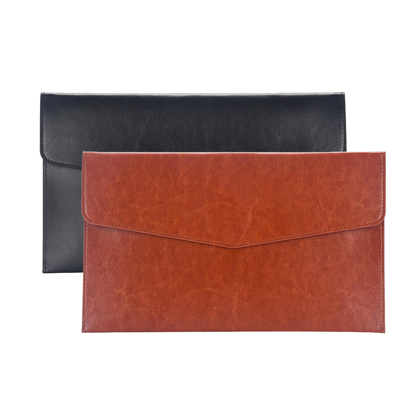 PU Leather A5 File Folder Document Holder A5 Envelope Folder with Snap Closure for Receipt 2Packs (Black&Brown)
