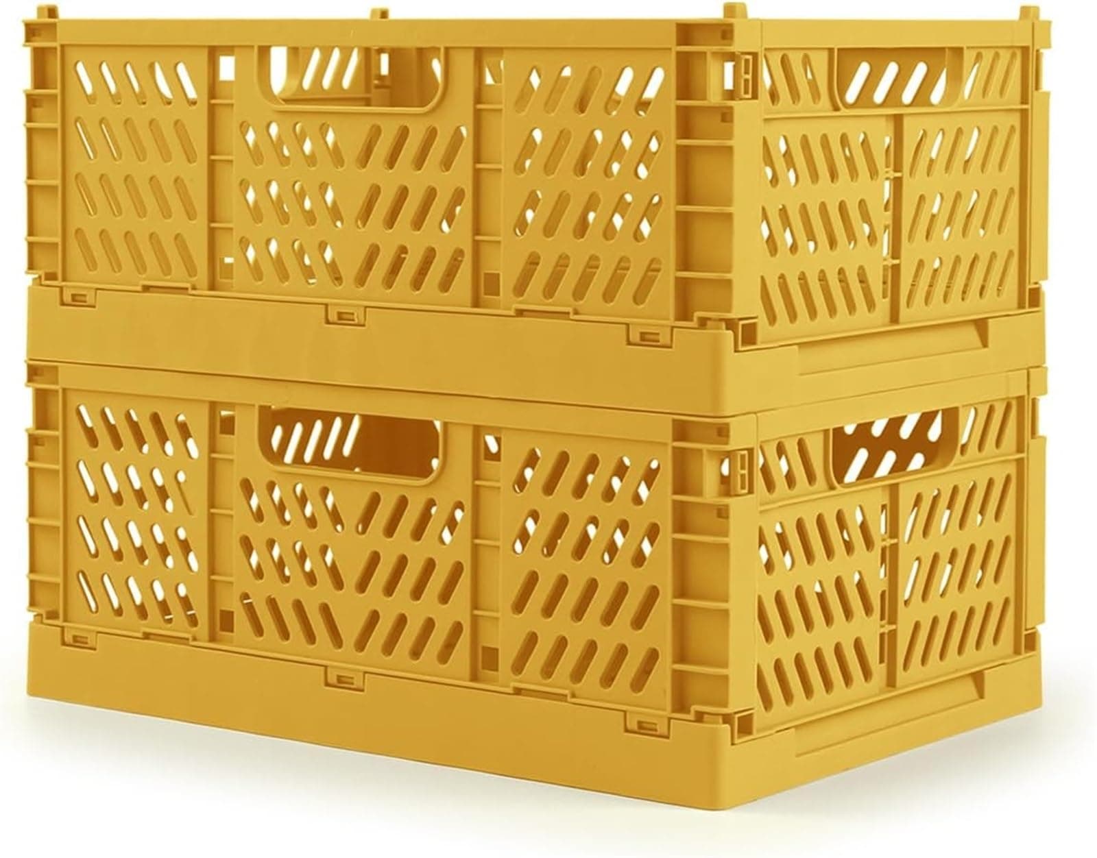 THE WHITE SHOP2PCS Yellow Plastic Stackable Collapsible Folding Crates for Storage, Office, Home, Kitchen, Bedroom, Bathroom