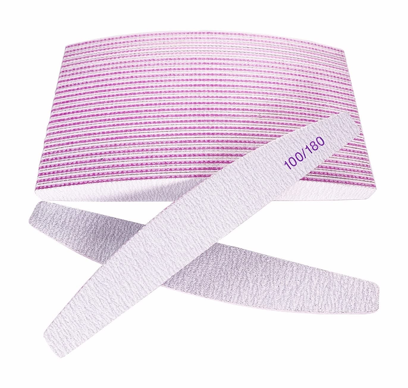 Nail Files (25 Pcs), 100/180 Grit Nail File Emery Board Bulk for Acrylic Nails and Natural Nails, Limas para Unas Acrilicas Profesional Pack Filers for Gel Nail Double Sided Manicure Curved Gray