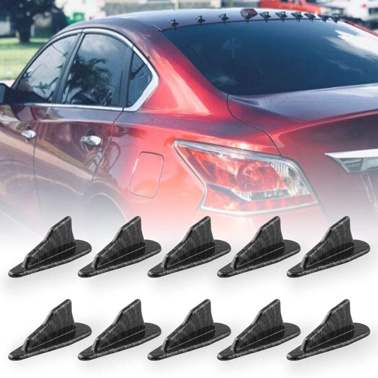 Alpha racing Air Vortex Generator Diffuser Shark Fin 10pcs Set Kit For Spoiler Roof Wing Carbon Fiber Pattern