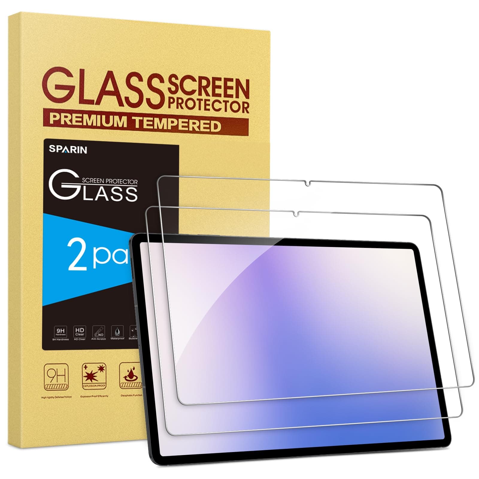 SPARIN 2 Pack Screen Protector for Samsung Galaxy Tab S10 Plus 2024/S9 Plus/S7 FE 5G/S8+/S7+ (12.4 Inch), Tempered Glass S Pen Compatible, Case Friendly