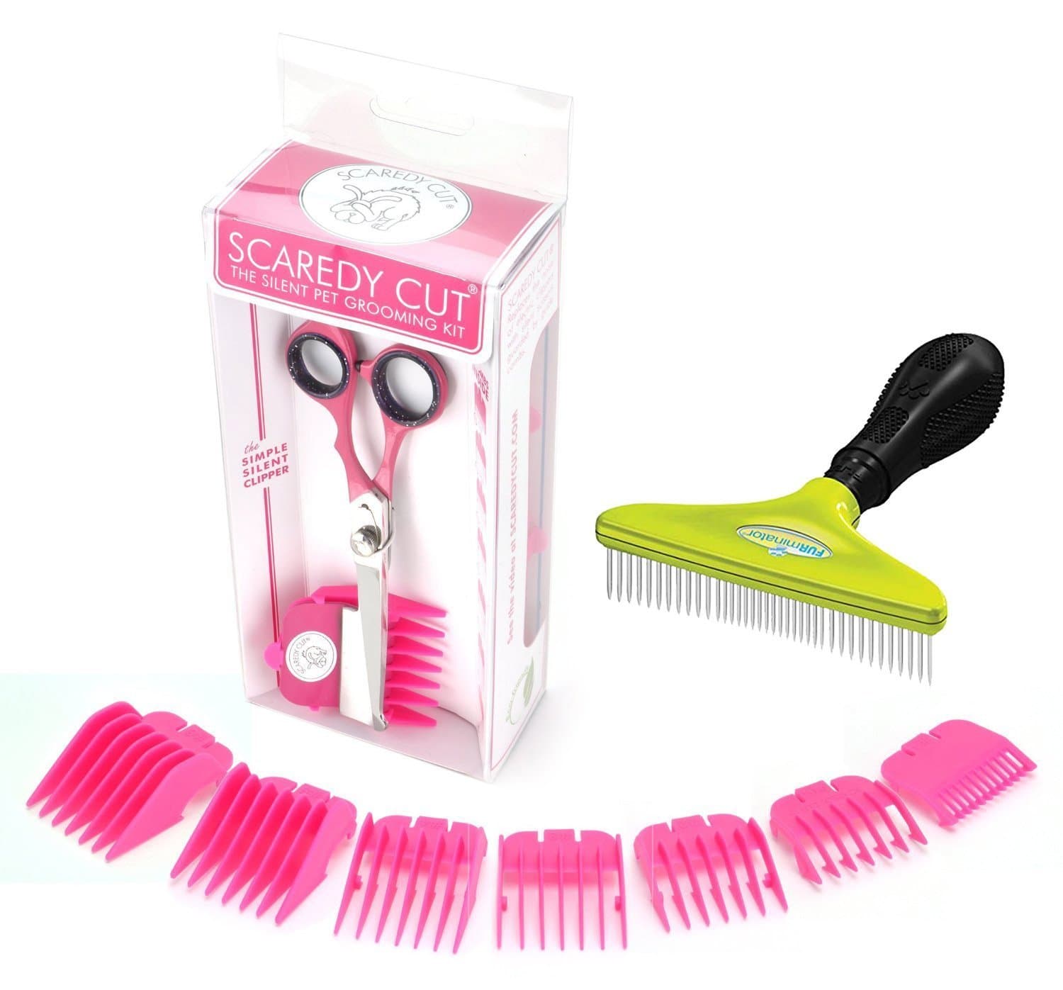 SCAREDY CUT Silent Pet Clipper Bundle (2 Items) - Includes Dog Rake