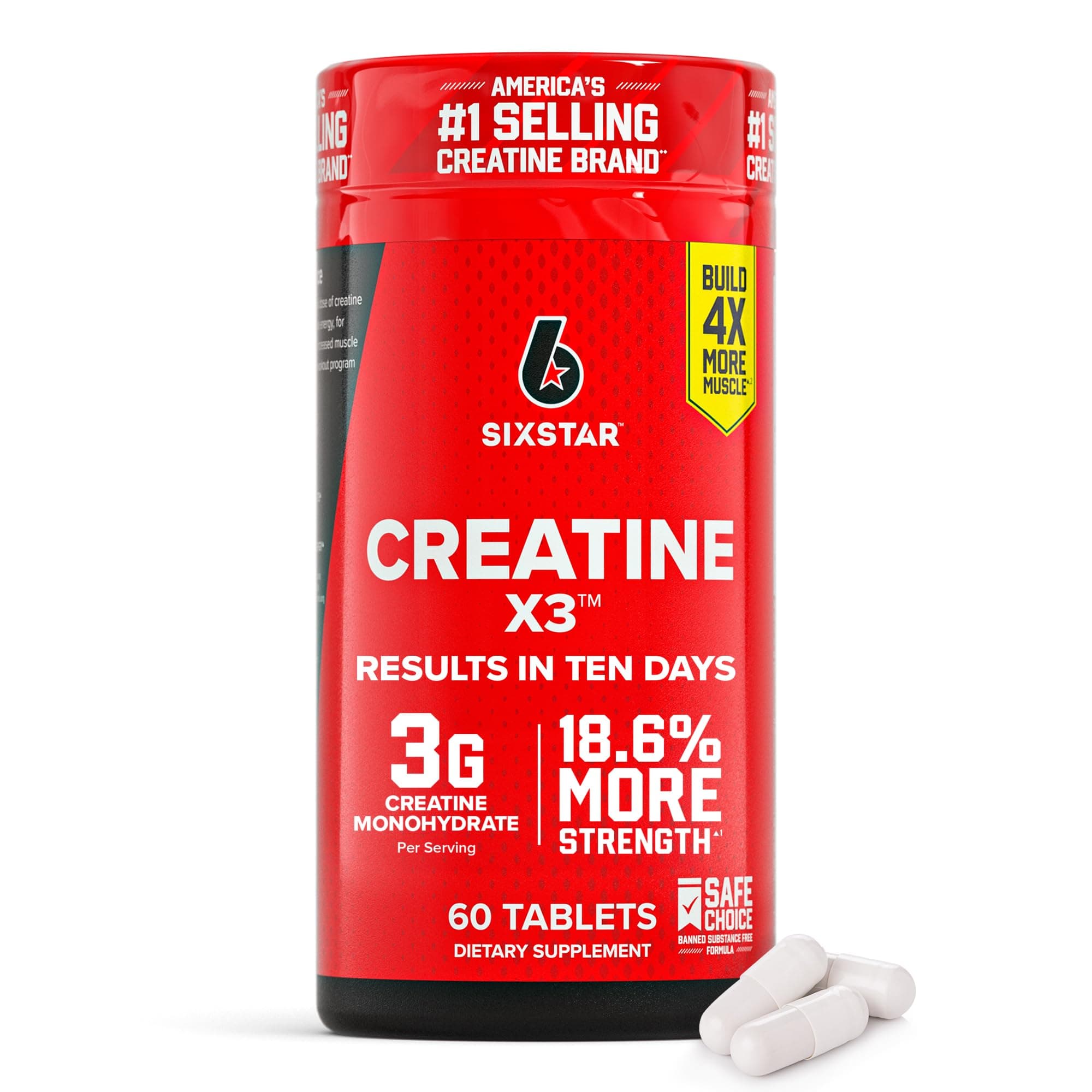 Six Star Creatine Pills, X3 (60 Caplets) - Creatine for Women & Men - Creatine Capsules Support Muscle Strength - Pre & Post Workout Creatine Supplement for Muscle Recovery & Building - 20 Servings