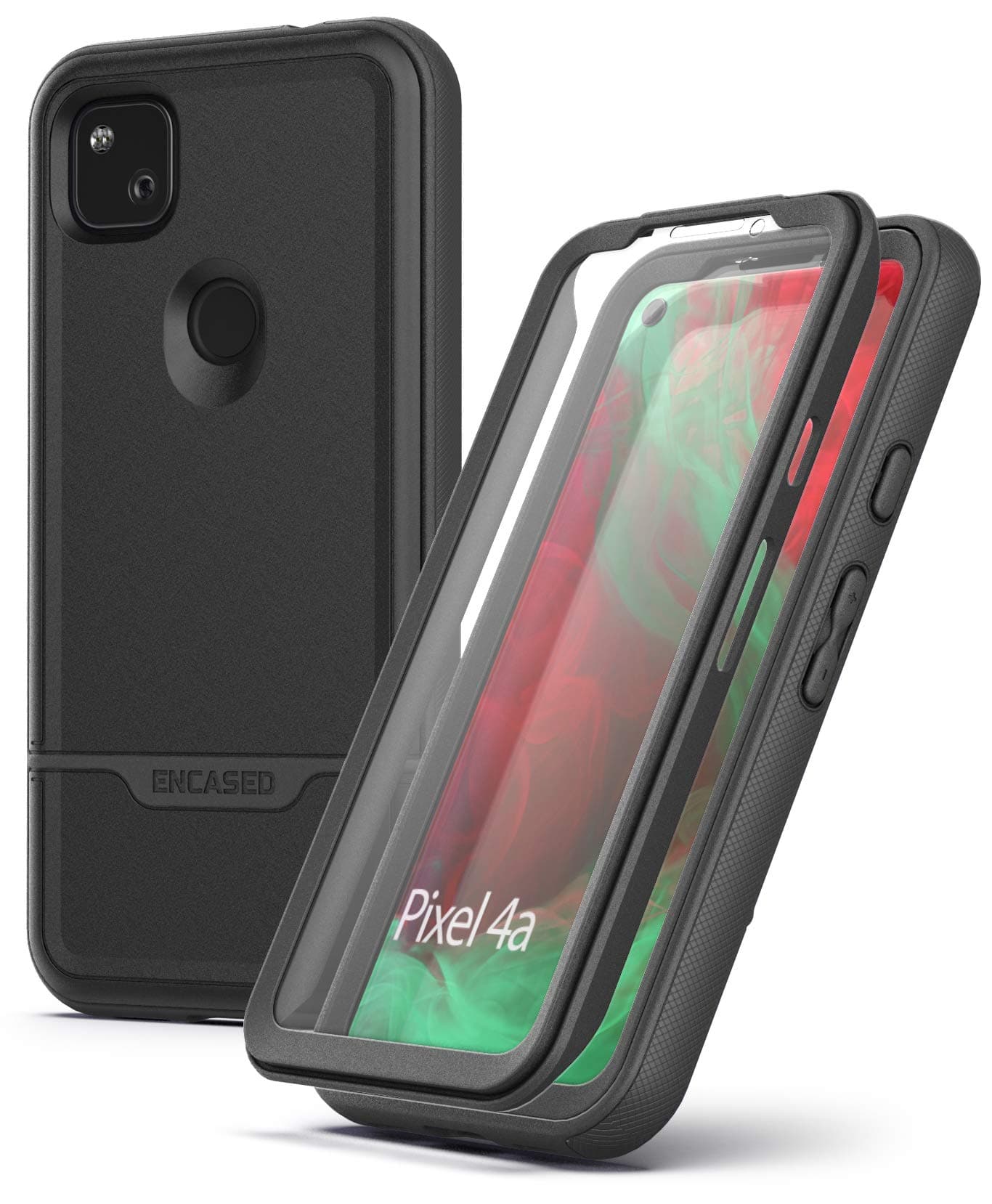Pixel 4a Case with Screen Protector (Rebel Shield) Rugged Full Body Protective Cover with Build-in Screen Guard for Google Pixel 4a - Black