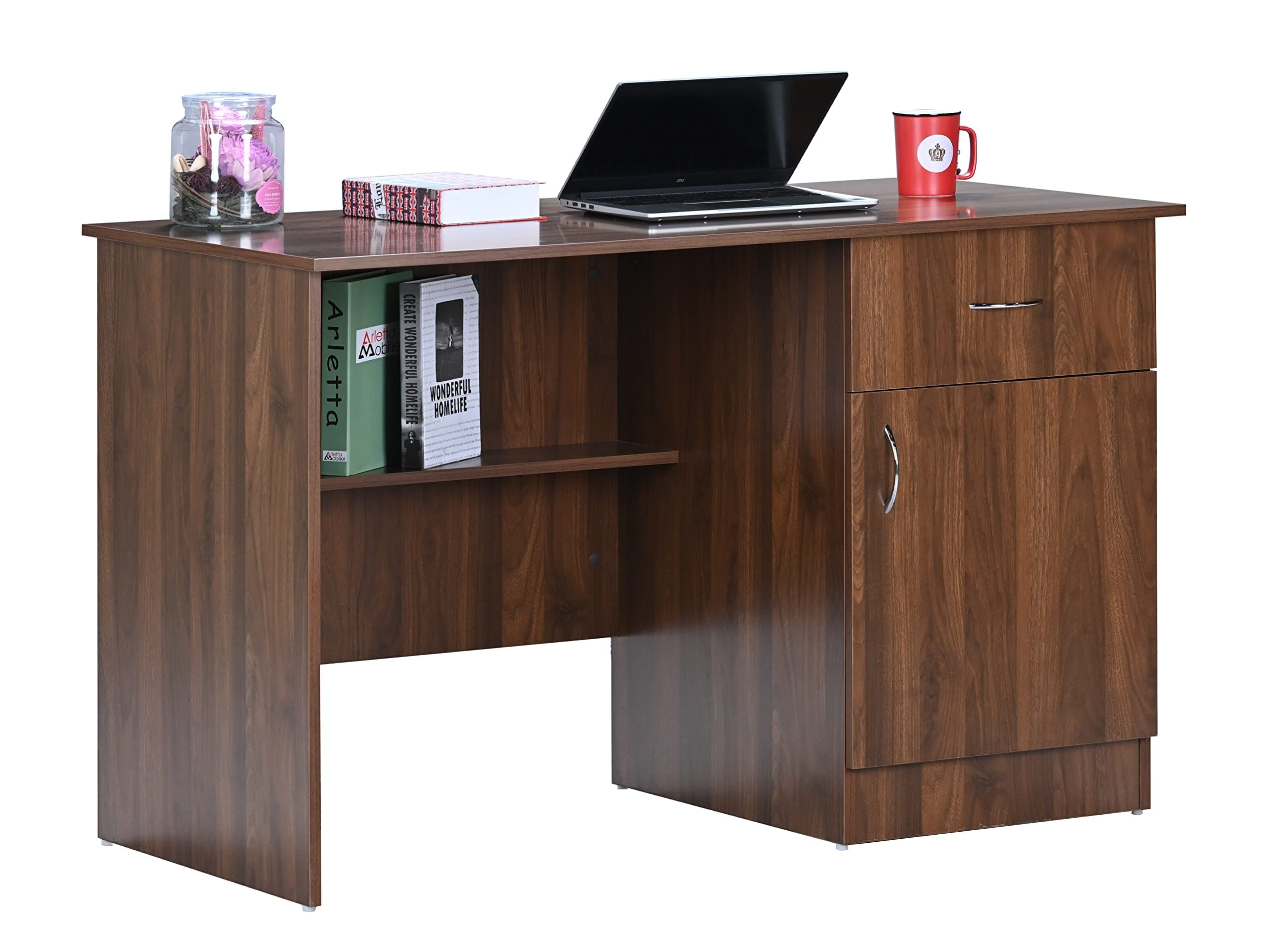 DeckUp Hermes Engineered Wood Study & Computer Table and Office Desk (Walnut, Matte Finish)