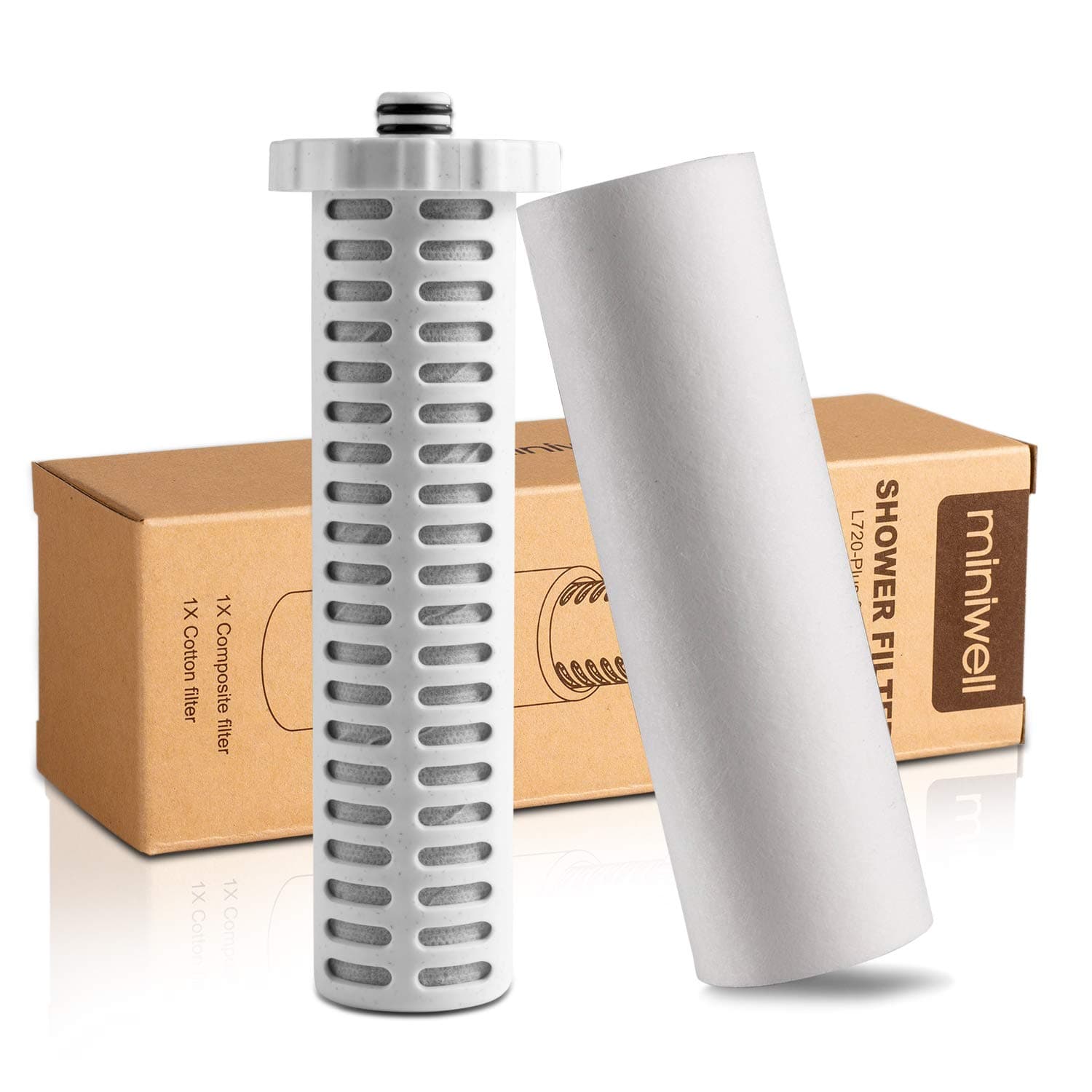 miniwell Shower Filter 720-Plus with replaceable cartridges, shower head filter with Double Filters, remove 99% chlorine (z-Replacement- Double filters)