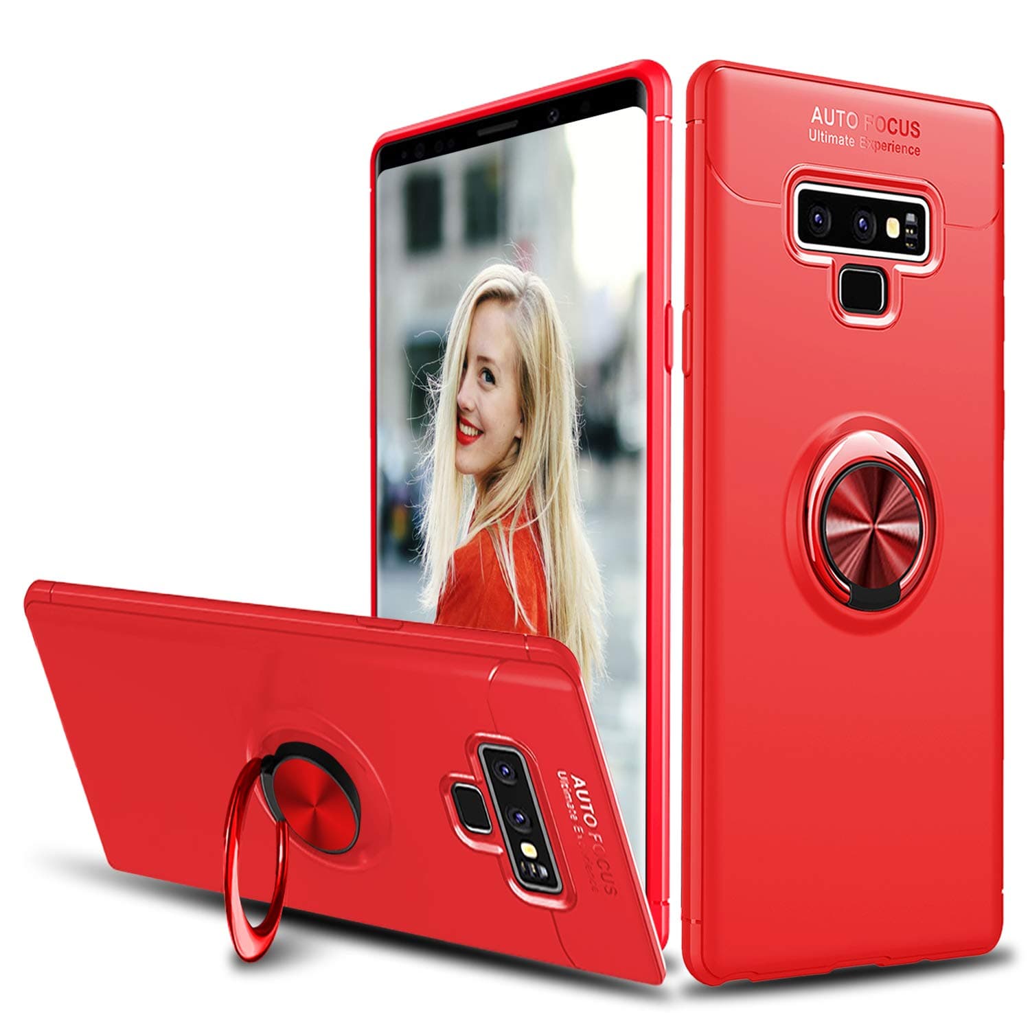 lovpec Galaxy Note 9 Case, Ring Series Slim Soft TPU 360 Degree Rotating Ring Kickstand with Magnetic Shockproof Protective Case Cover for Samsung Galaxy Note 9 / SM-N960U (Red)