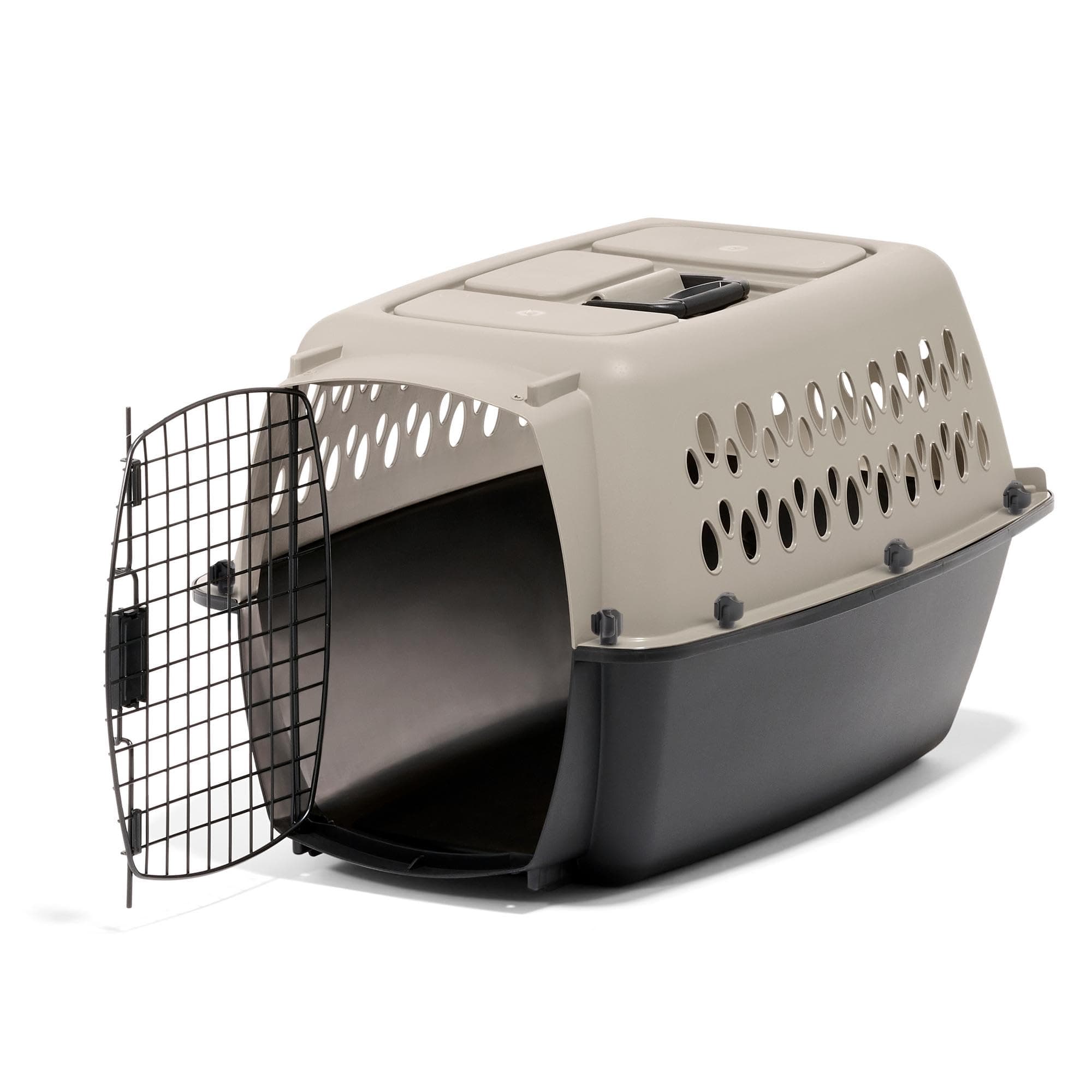 Petmate Vari Dog Kennel Portable Carriers & Crates for Smaller Dogs or Puppies and Pets 10 to 20 lbs, Airline-Friendly Plastic Pet Carrier Home and Travel, 24" Long, Taupe & Black, 24” x 16.7” x 14.5”