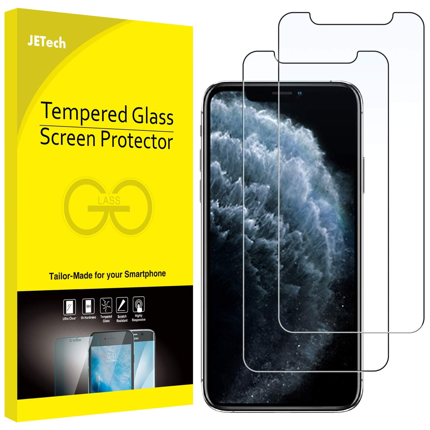 JETech Screen Protector for iPhone 11 Pro, iPhone XS and iPhone X 5.8 Inch Tempered Glass, Pack of 2