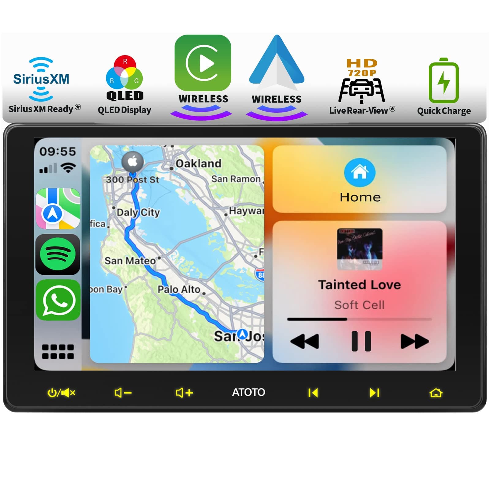 ATOTO F7 XE 10.1 Inch Double Din in-Dash Navigation, Wireless CarPlay & Android Auto, 1280 * 720 QLED Display, Mirror Link, Bluetooth, HD LRV, SXM, Quick Charge, USB/SD(Up to 2TB Storage), F7G211XE
