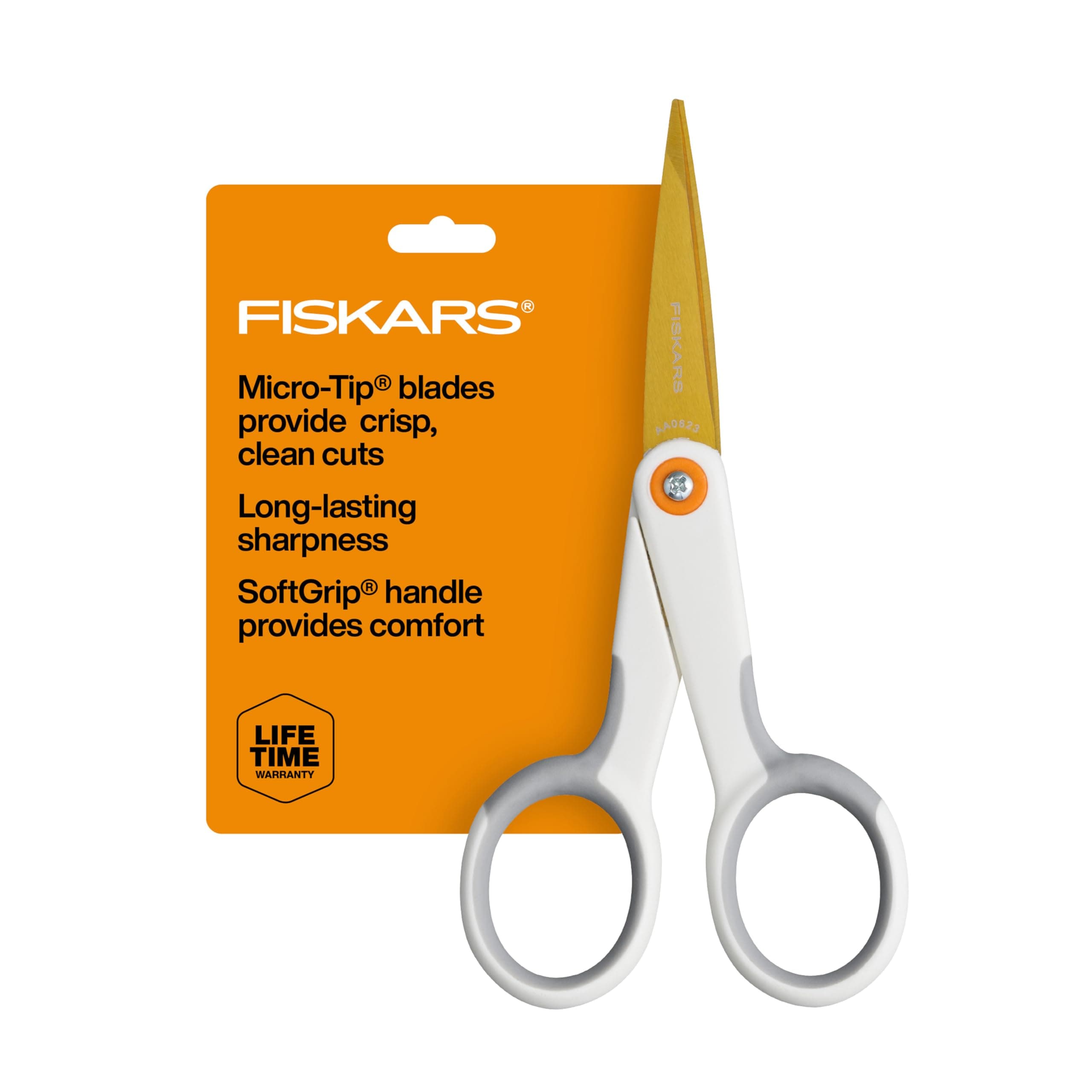 Micro-Tip Scissors, Precision Cutting Shears, Titanium Blades & SoftGrip Handle for Intricate Cuts, 5”, White/Gray