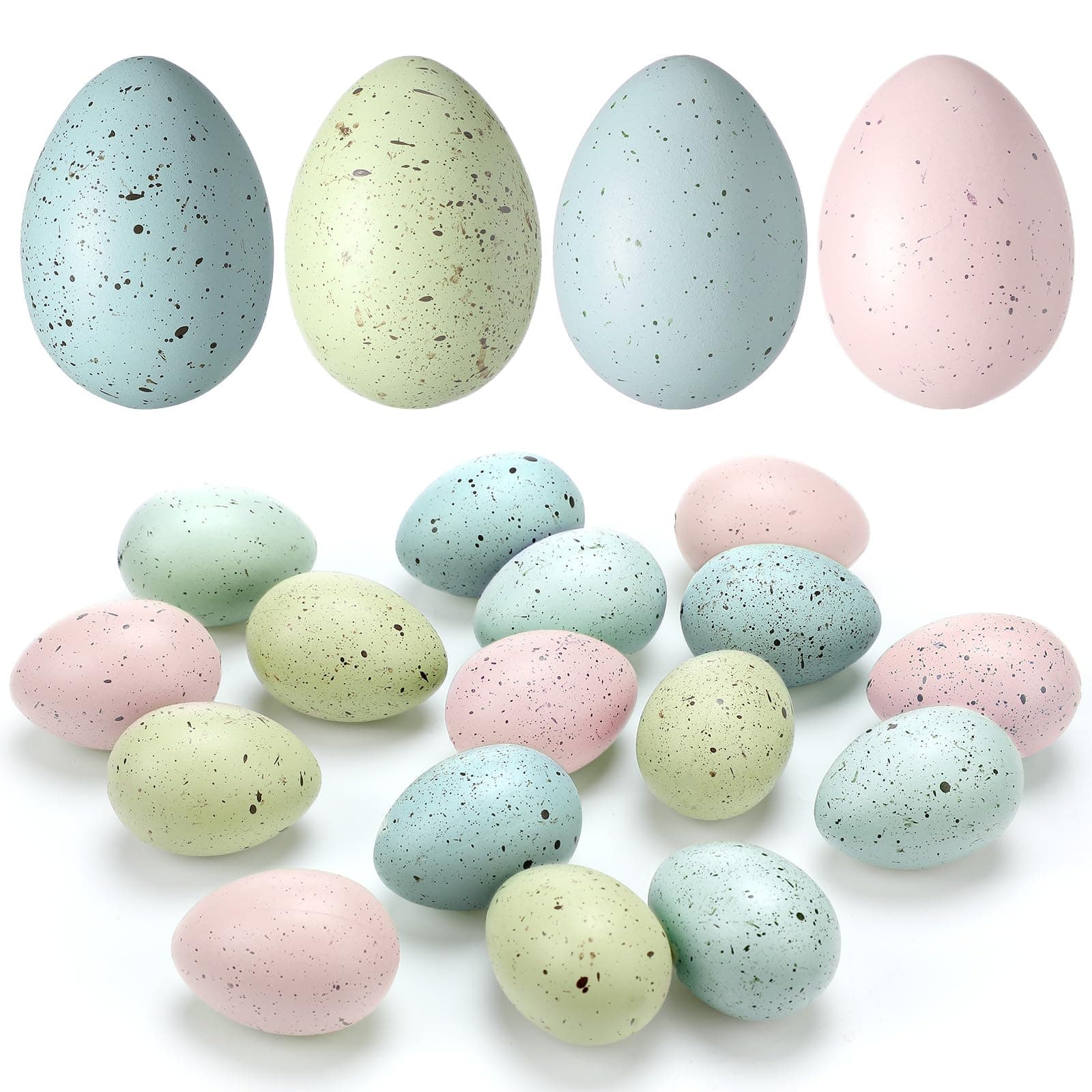 16 Pcs Easter Speckled Eggs 2.4 Inch Plastic Speckled Eggs Bowl, Vase Filler for DIY Spring Displays and Easter Decorations (Pink,Blue,Yellow,Light Blue)