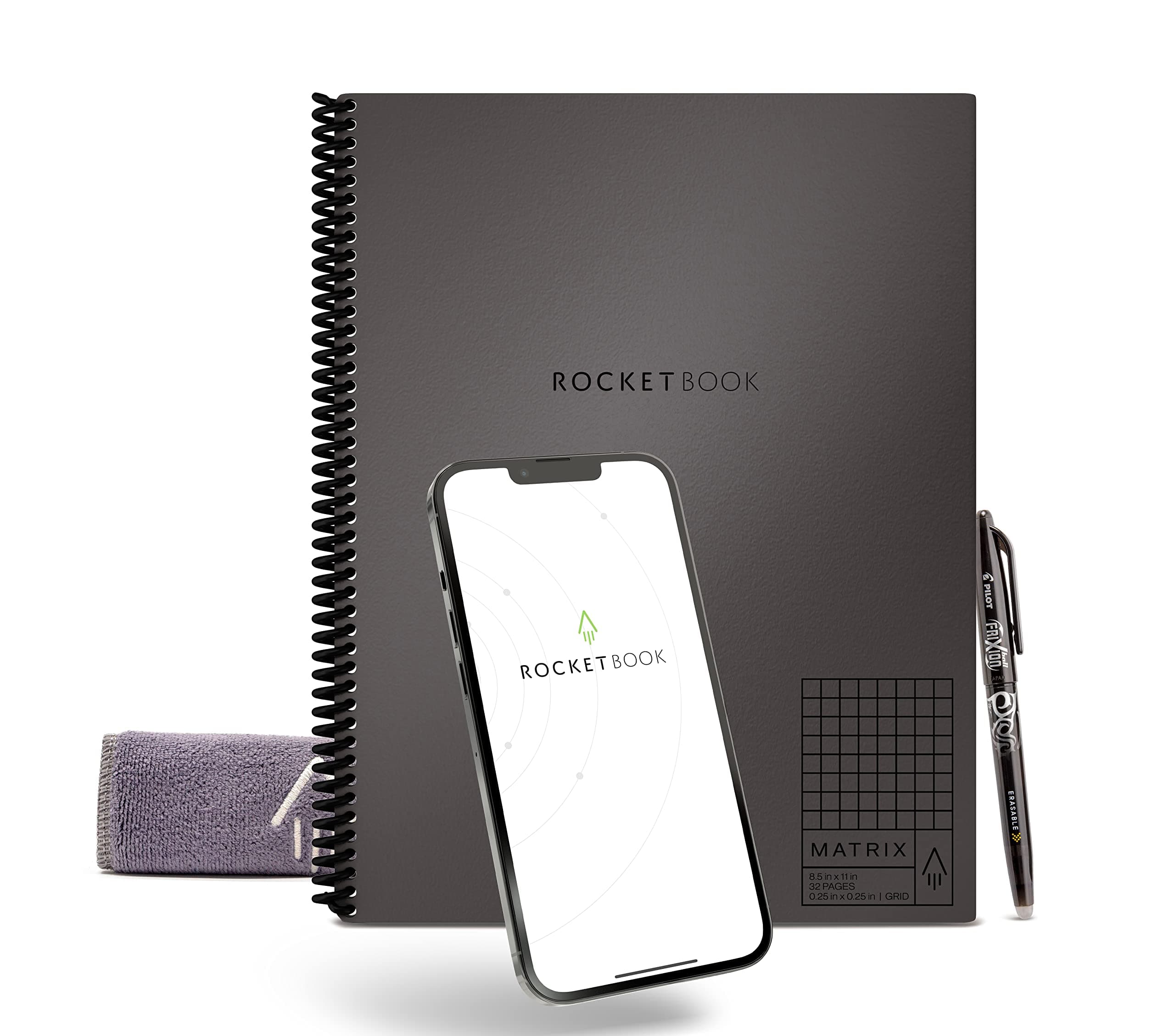 RocketbookMatrix Smart Reusable Graph Notebook | Eco-friendly, Digitally Connected Isometric Notebook | Deep Space Gray, Letter Size (8.5" x 11") with Pen, Cloth, and App Included