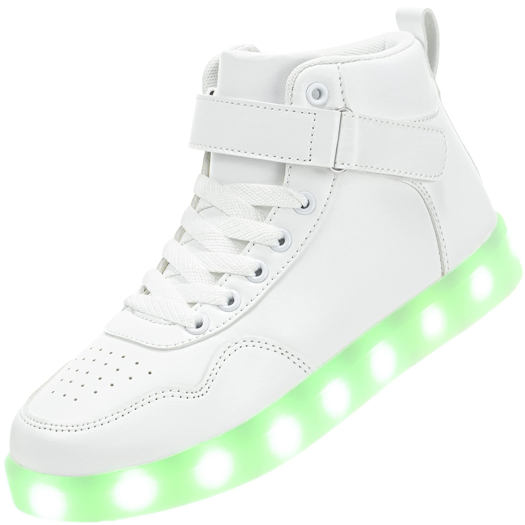 APTESOLKids LED Light Up Shoes with Adjustable Hook & Loop - Rechargeable High Top Flashing Sparkly Luminous Glowing Sneakers, Cool Adorable Light-Up Tenis for Boys Girls