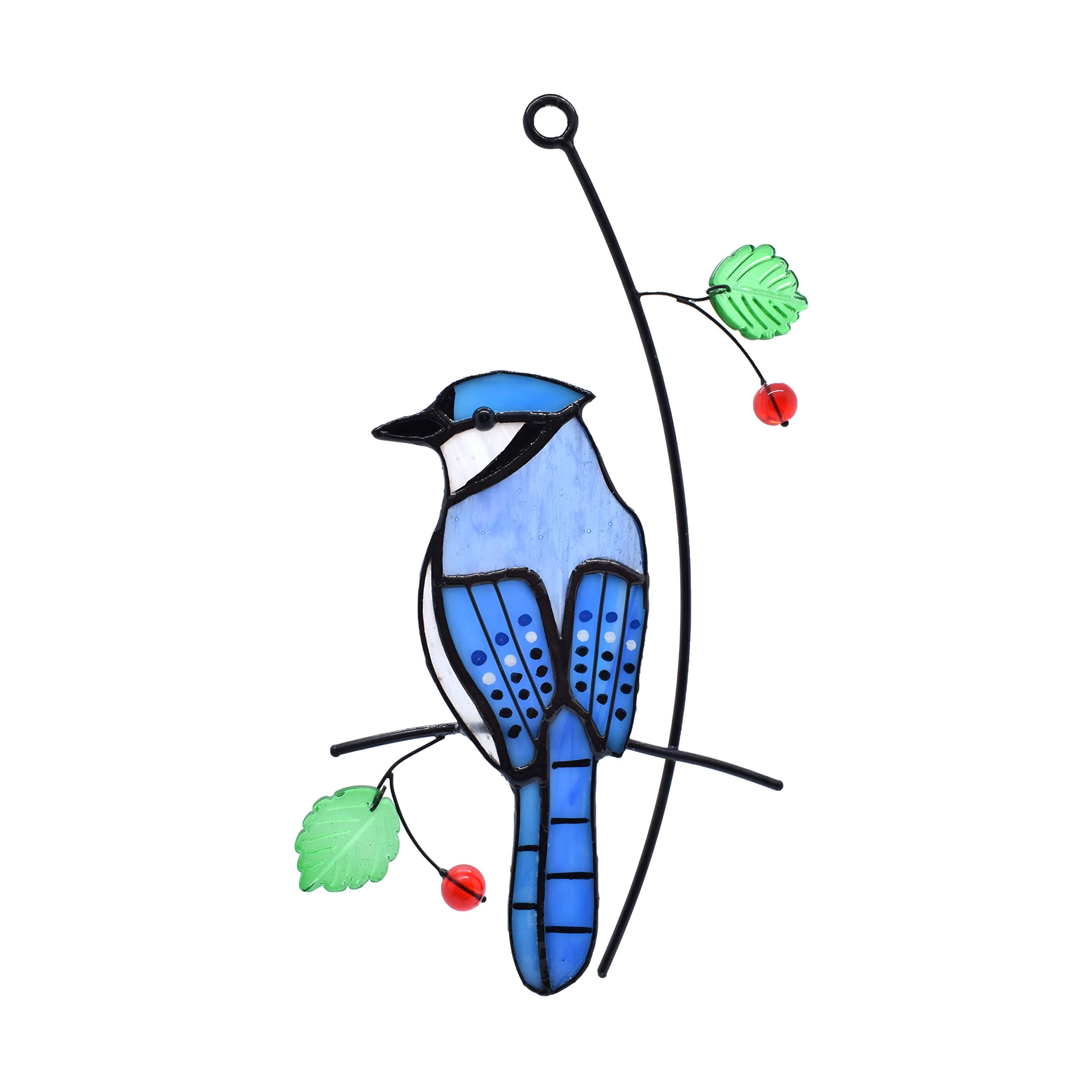Blue jay stained glass window hangings
