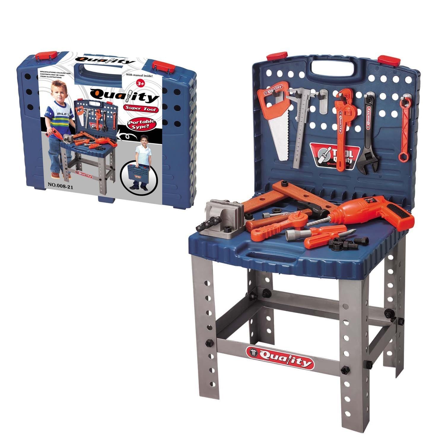 Smart Builder STEM Toy Tool Workbench - Includes 12 Realistic Hanging Tools & Electric Drill Construction Engineering Workshop Toolbench Set and Accessories, for Kids Boys and Girls