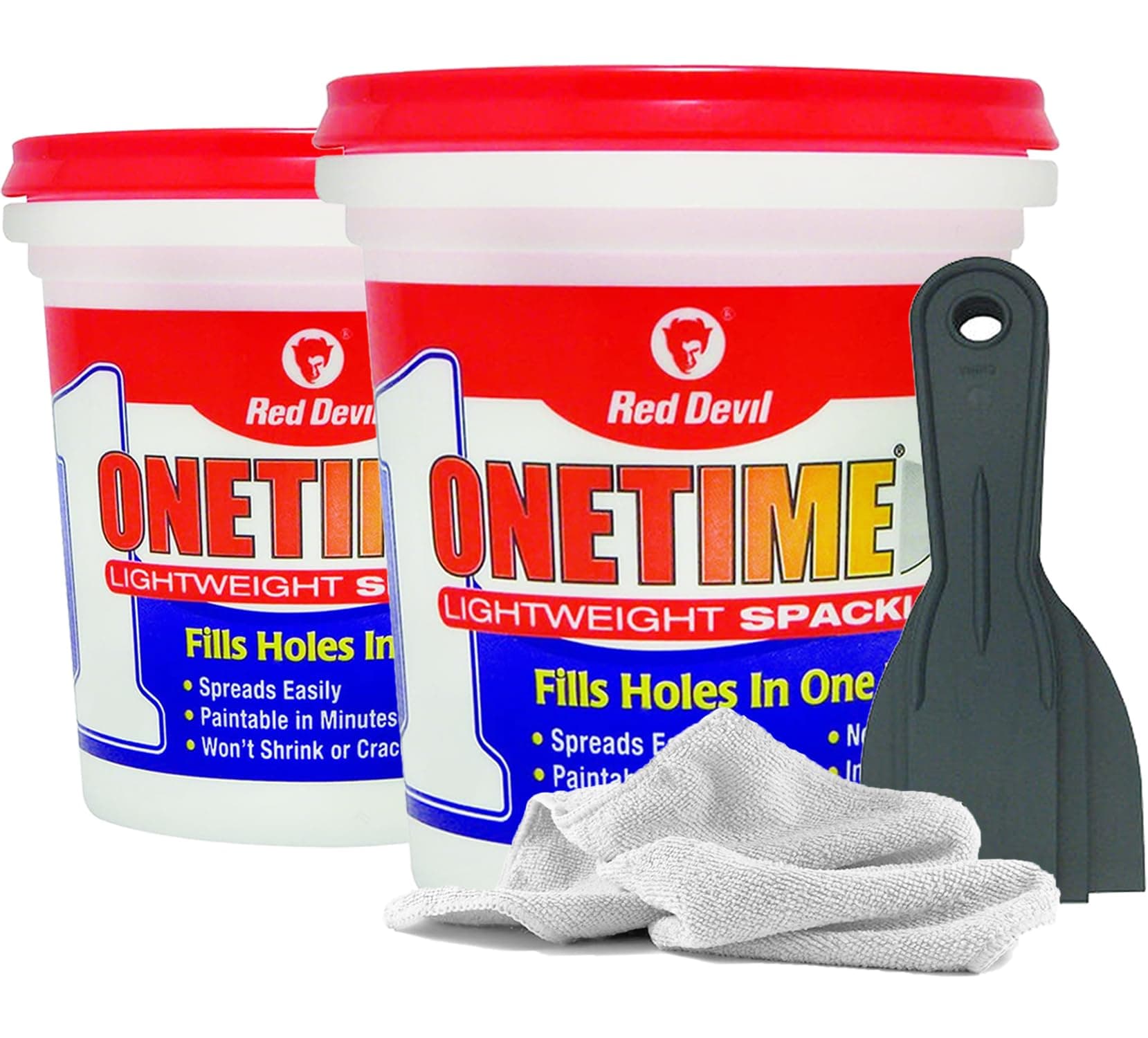 Bundle | 2 Red Devil Spackle, 1/2 Pint - No Sanding Dry Wall Hole Repair Kit | Quick Dry Spackling Patch, Putty Knife Set, Daley Mint Clean-Up Towel