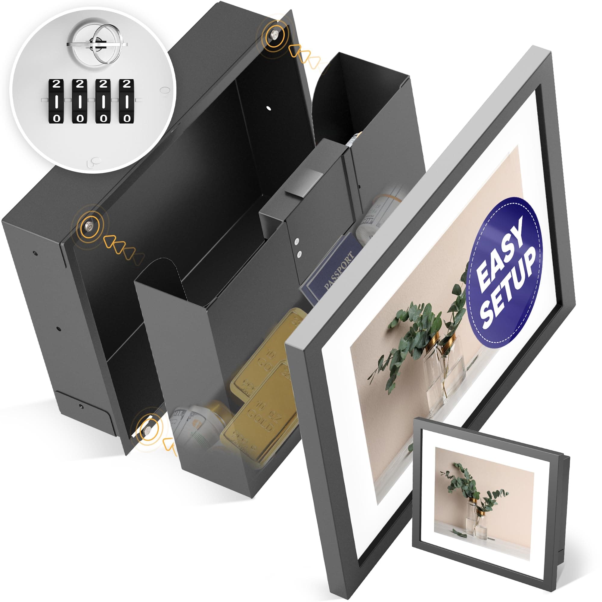 Elder Welder® Hidden Wall Safe | 100% Real, Replaceable Picture Frame Included | Robust Metal Build | Combination Lock | Fits Perfectly Between 16" | Hidden Safe | Small In Wall Safe Between Studs