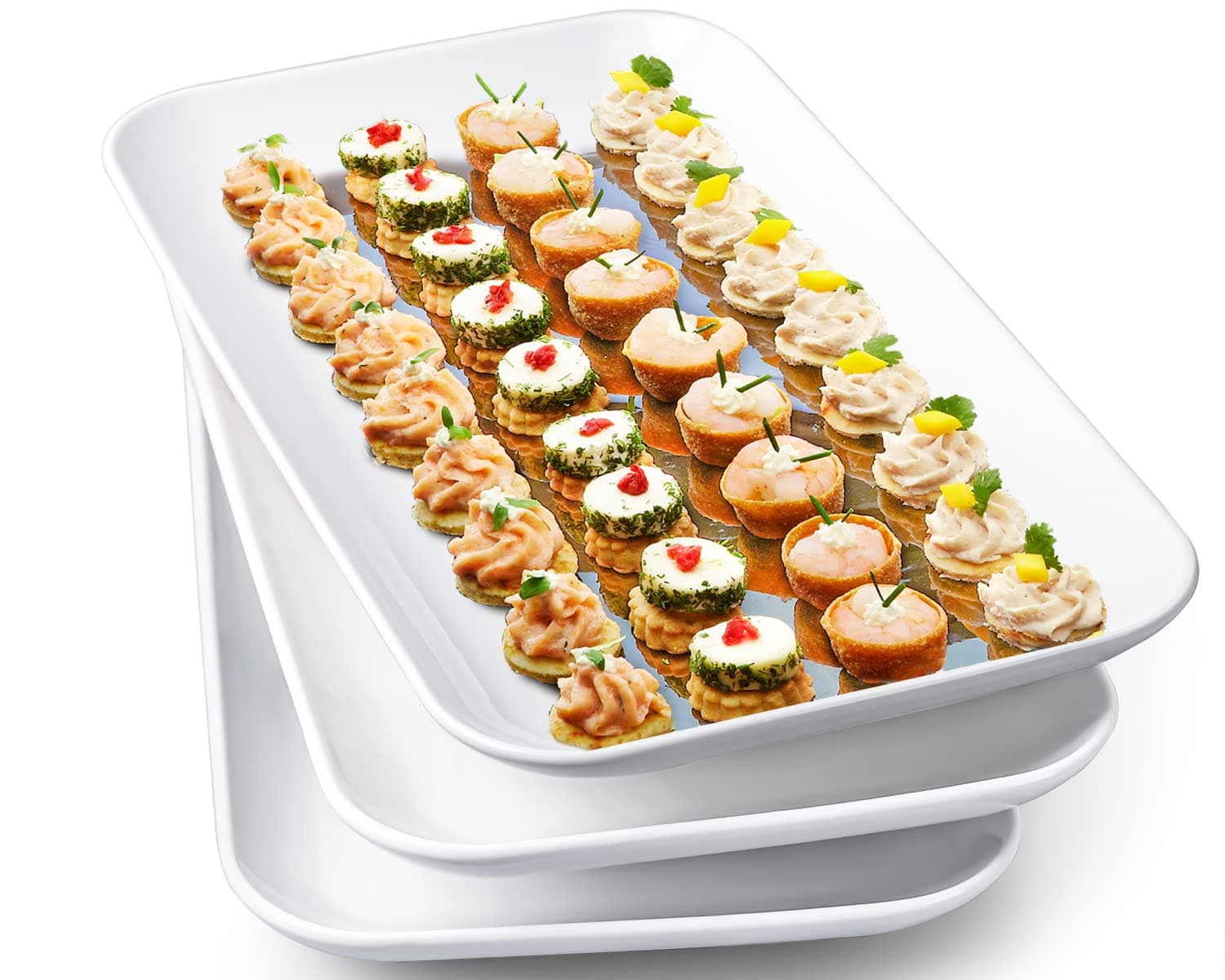 Large Serving Platter Set - Delling 14 inch White Rectangular Serving Plates/Salad Plates - Big Serving Trays for Parties Meat, Sushi, Dinner Plate Oven Safe Dinnerware Set of 3