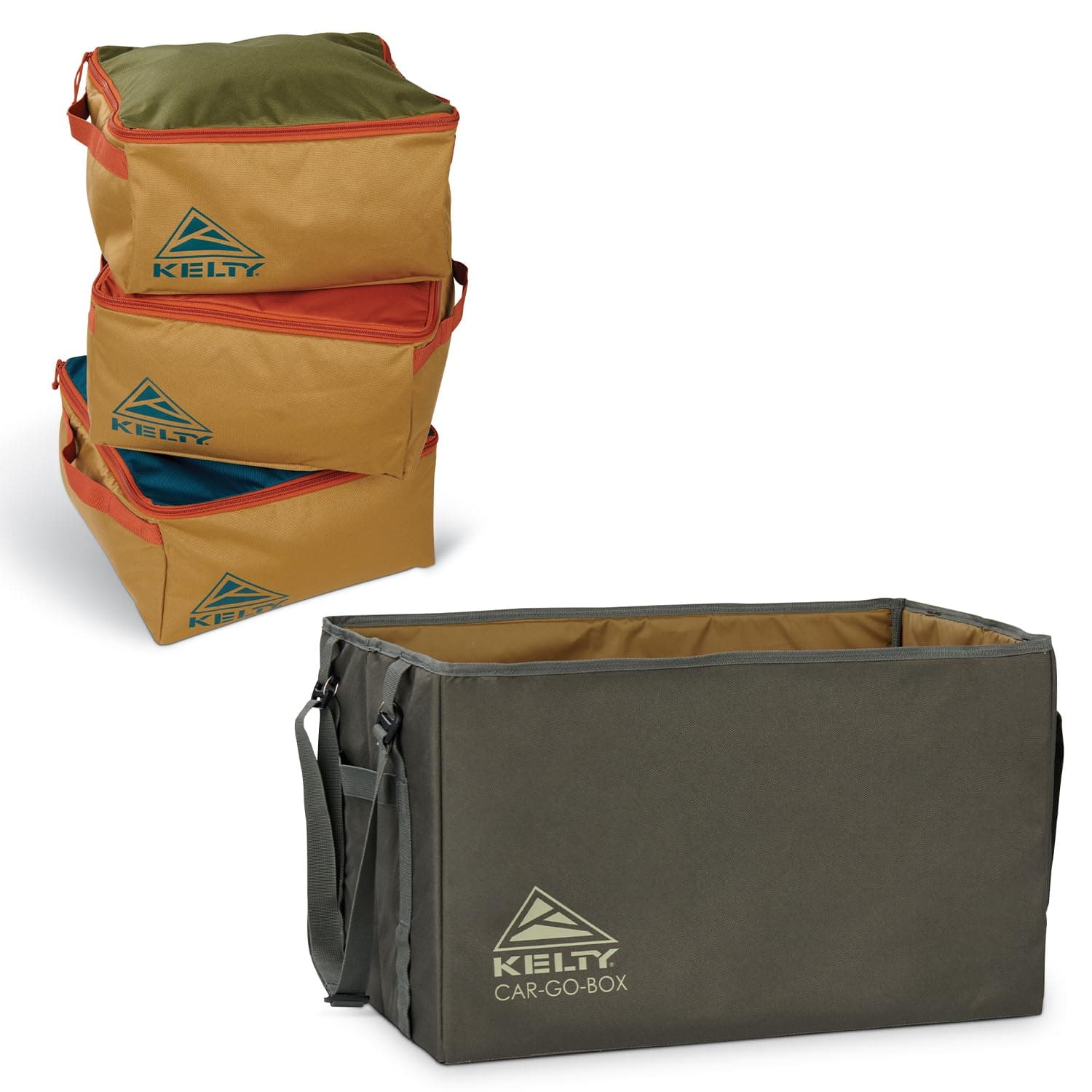 Kelty CARGO Box – Camping, Tailgating, Travel Organization Kit, Large Structured Tote + 3 Individual Pods Storage for Trucks, Vans, SUVs Cars – Color Coded Packing Cubes, Rugged + Water Resistant 45L