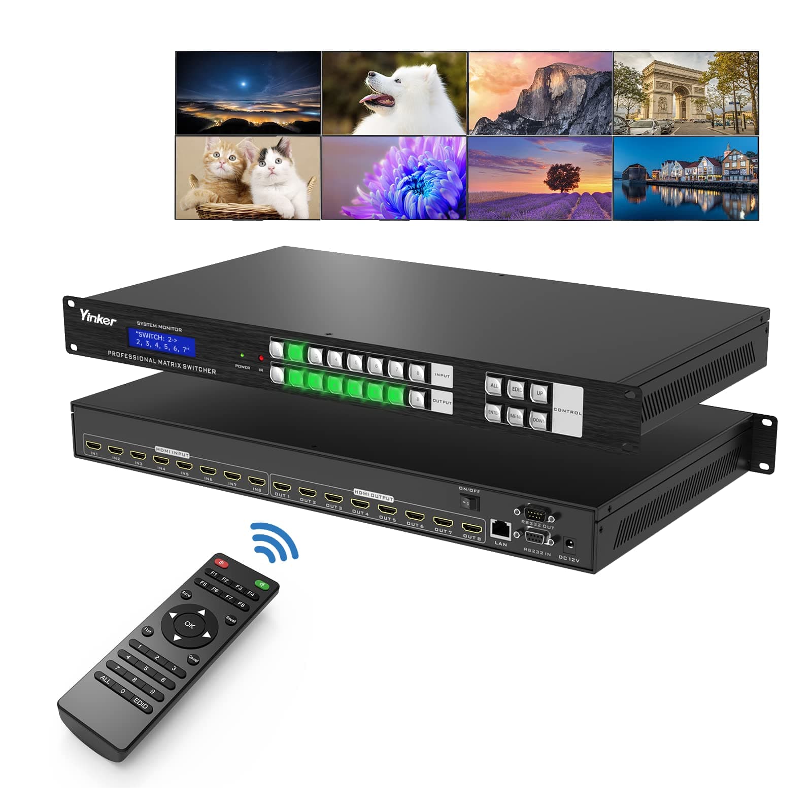 8x8 HDMI Matrix Switcher 4K@30Hz w/Web GUI, 8 in 8 Out 1U Rackmount Splitter for Conference AV, Built-in US ADI Chip, Button/IR/RS232/LAN/App Control, Supports HDMI 1.4 EDID & HDCP