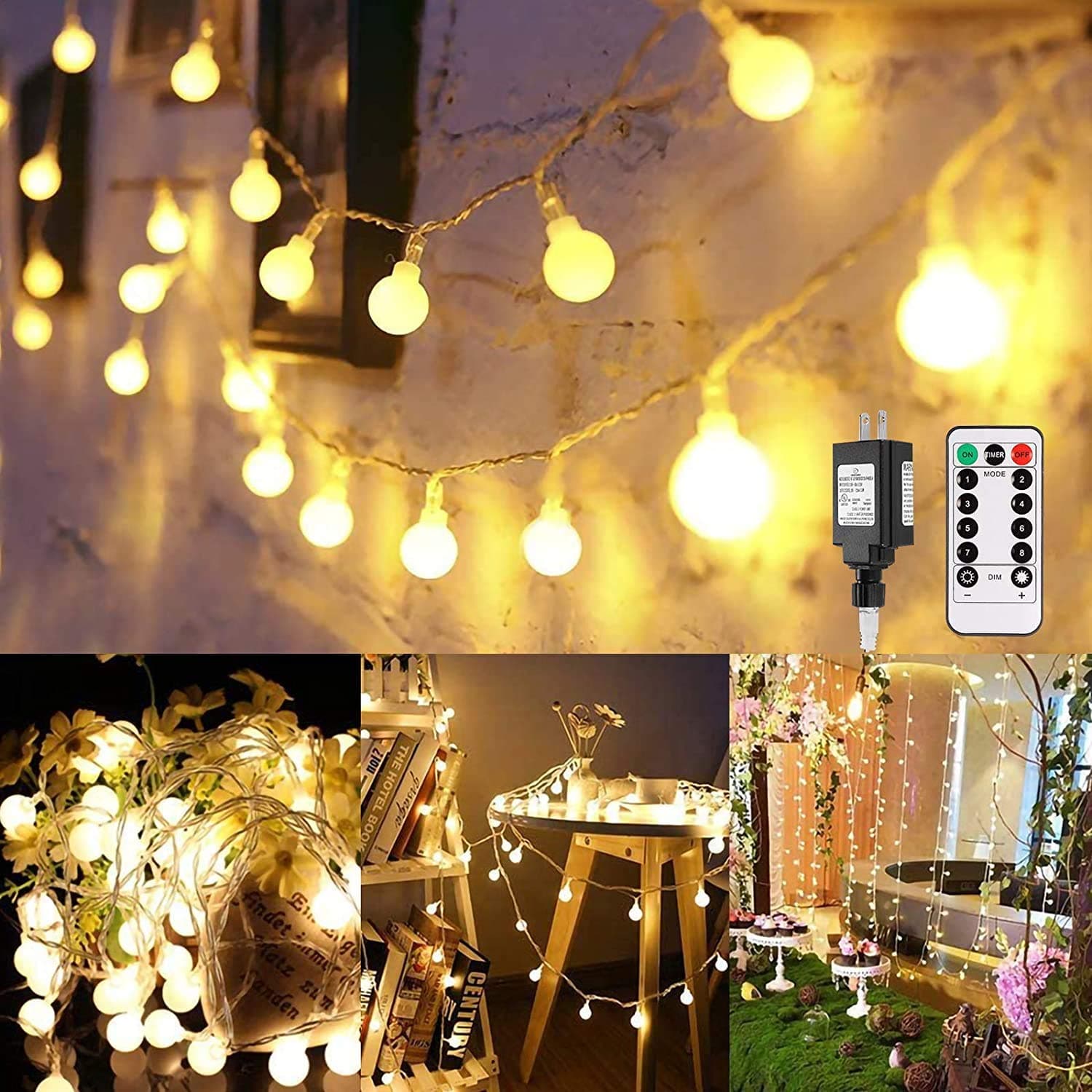 LED String Lights, 100 LED Outdoor Globe String Lights Waterproof UL Listed 29V Low Voltage Decorative Lights for Bedroom Party Patio Garden Wedding, 44 Ft, 8 Lighting Modes, Warm White
